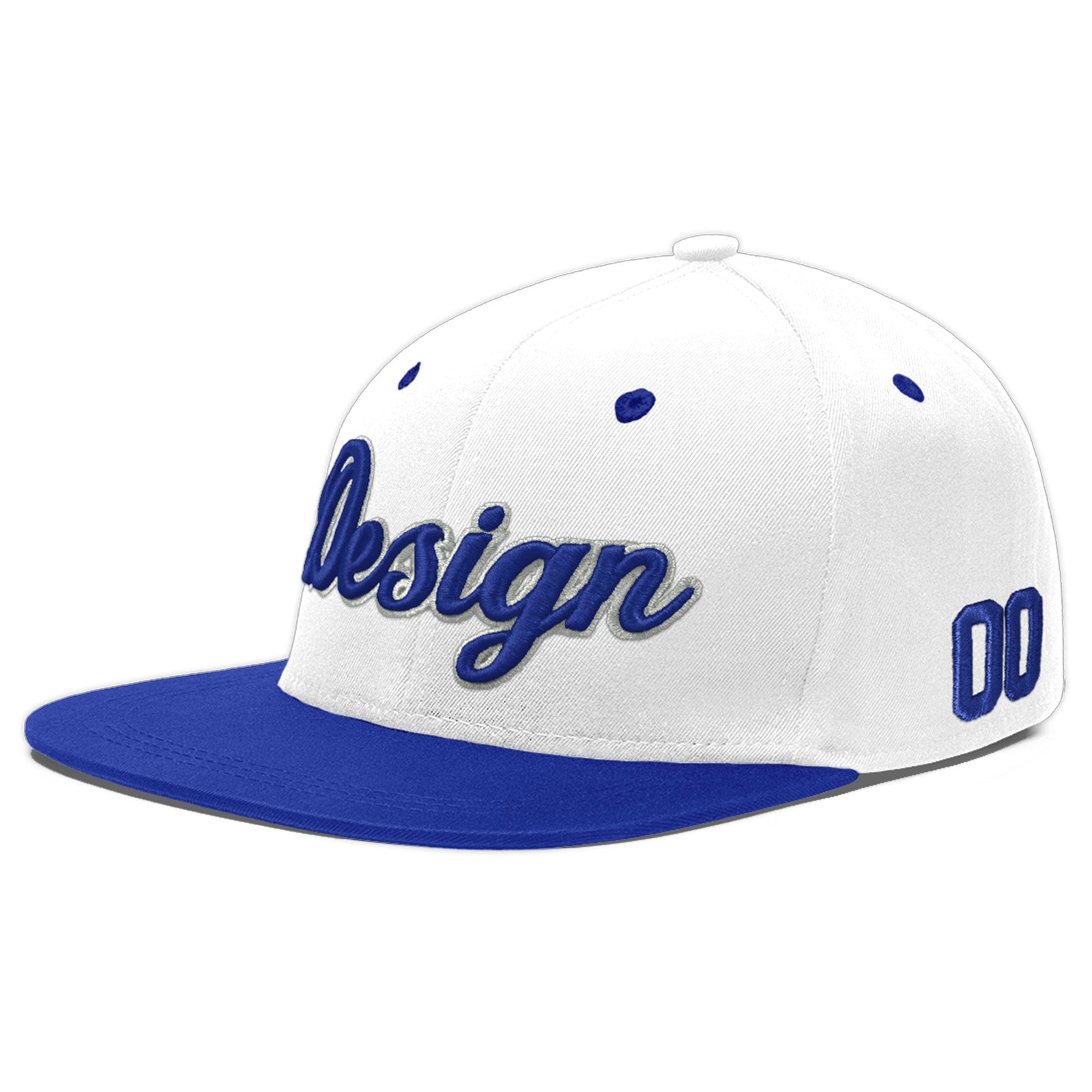 Custom White Royal Blue 30D Puff Embroidery Flat Embroidery Casual Sport Baseball Cap