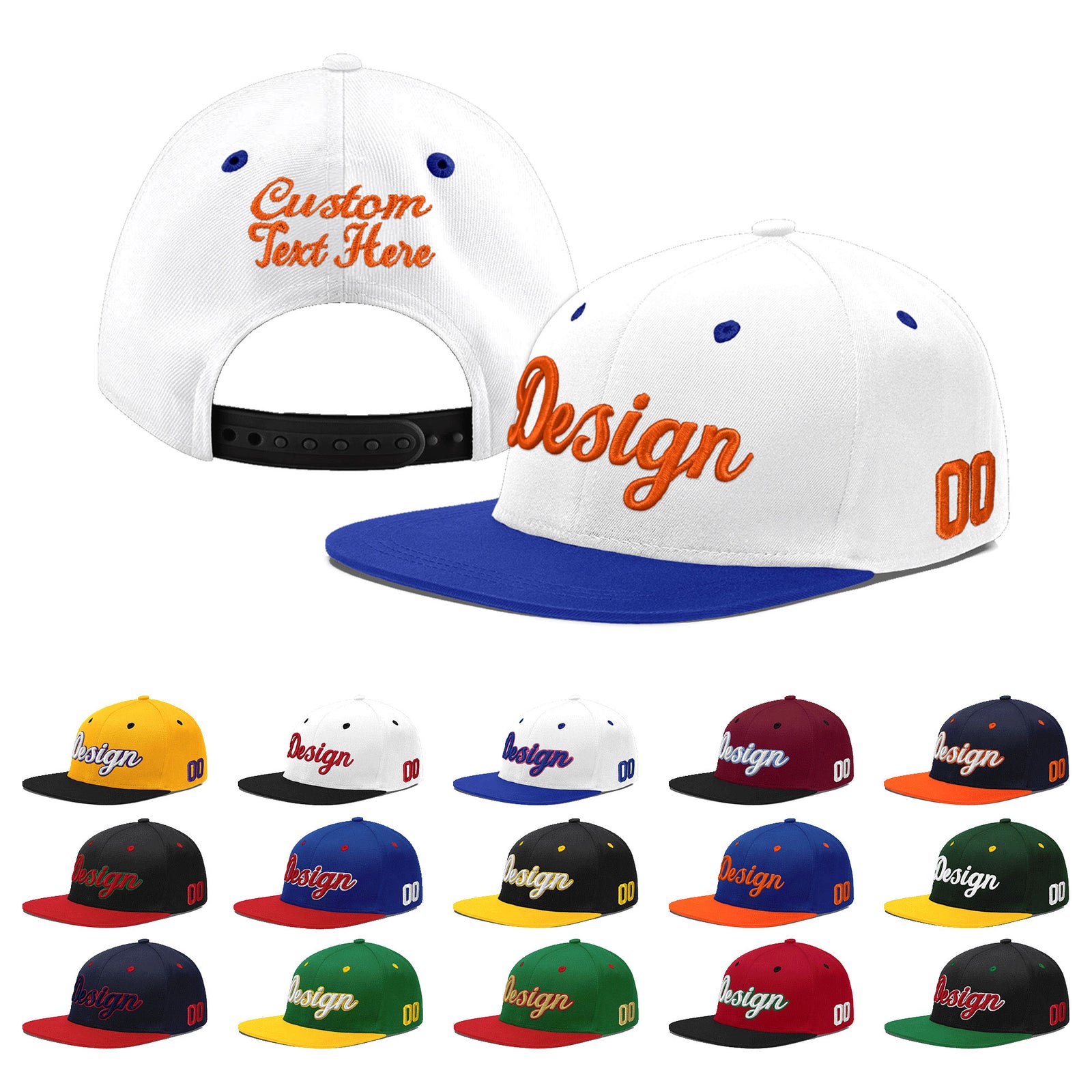 Custom White Royal Blue 35D Puff Embroidery Flat Embroidery Casual Sport Baseball Cap