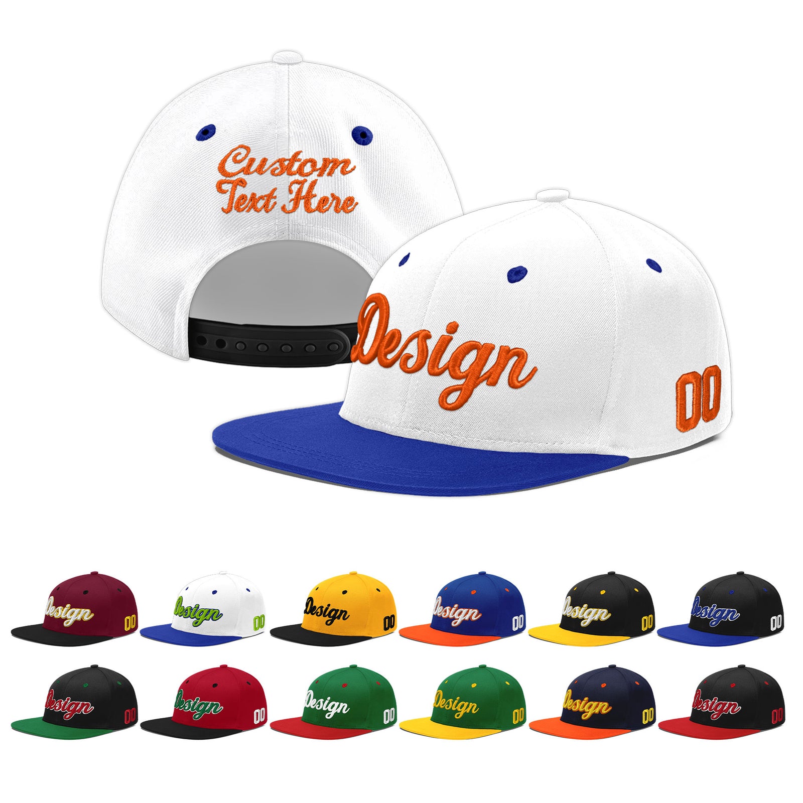 Custom White Royal Blue 35D Puff Embroidery Flat Embroidery Casual Sport Baseball Cap