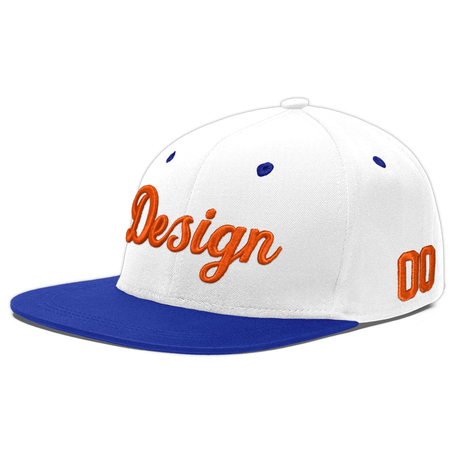 Custom White Royal Blue 38D Puff Embroidery Flat Embroidery Casual Sport Baseball Cap