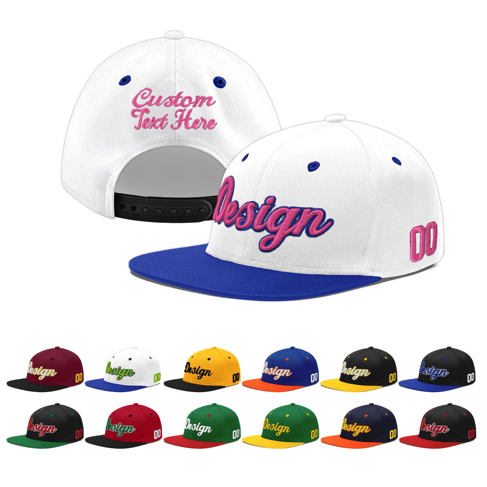 Custom White Royal Blue 27D Puff Embroidery Flat Embroidery Casual Sport Baseball Cap