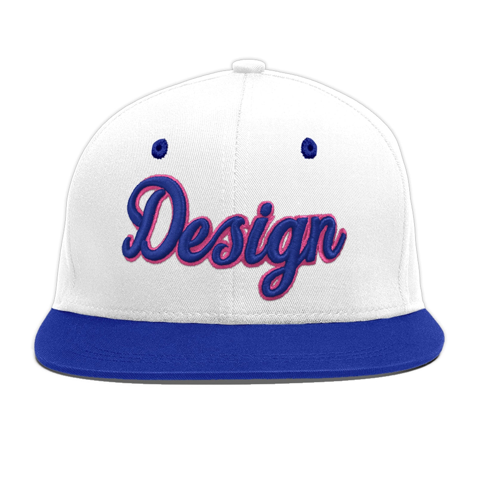 Custom White Royal Blue 40D Puff Embroidery Flat Embroidery Casual Sport Baseball Cap