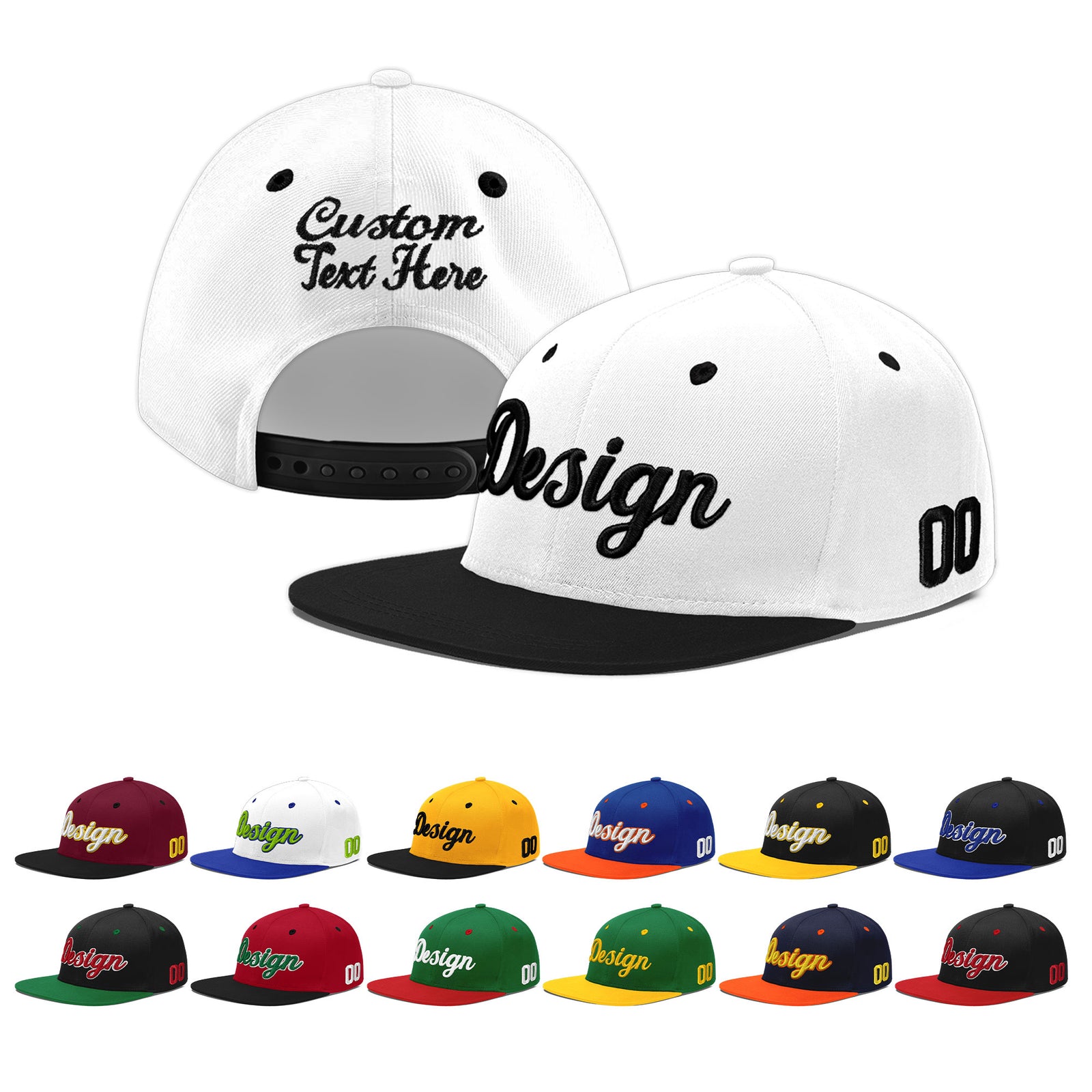 Custom White Black 3D Puff Embroidery Flat Embroidery Casual Sport Baseball Cap
