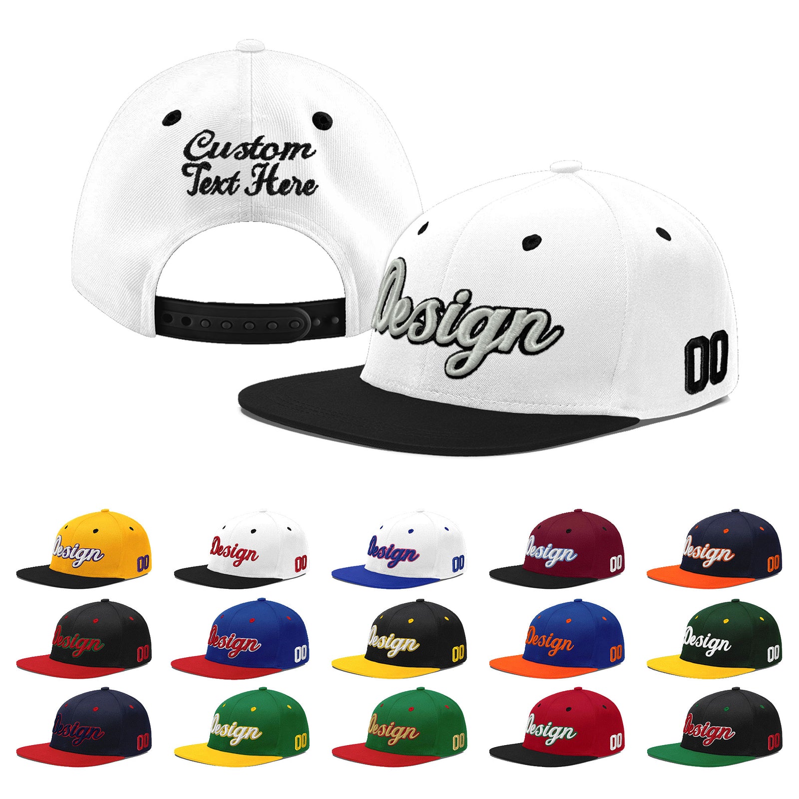 Custom White Black 3D Puff Embroidery Flat Embroidery Casual Sport Baseball Cap