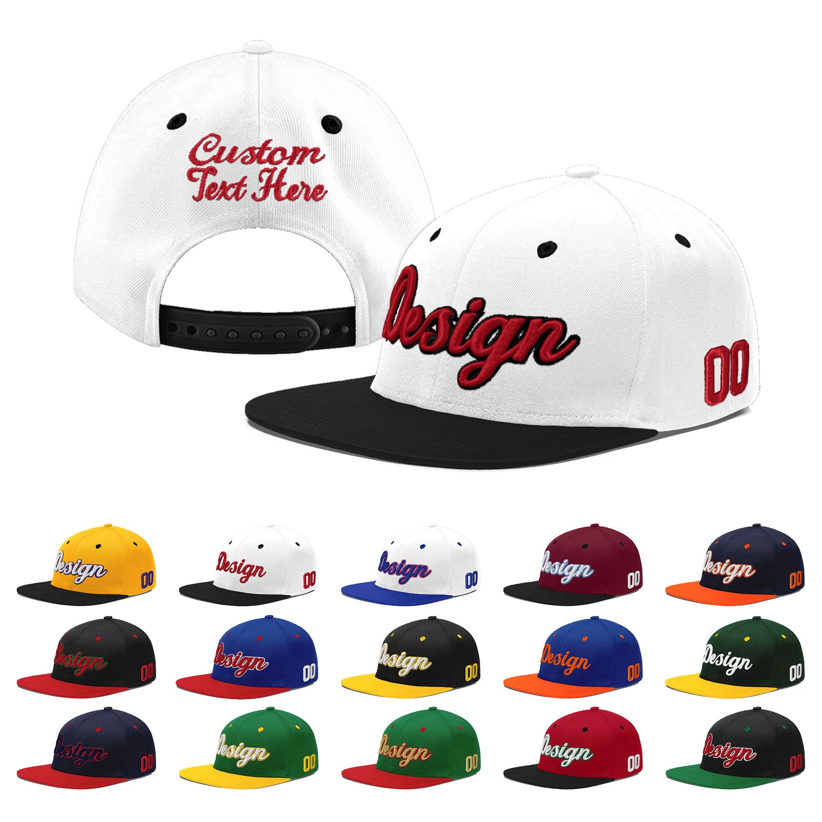 Custom White Black 3D Puff Embroidery Flat Embroidery Casual Sport Baseball Cap