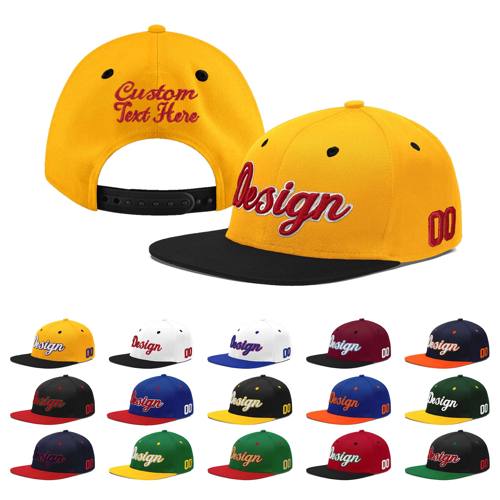 Custom Gold Black 3D Puff Embroidery Flat Embroidery Casual Sport Baseball Cap
