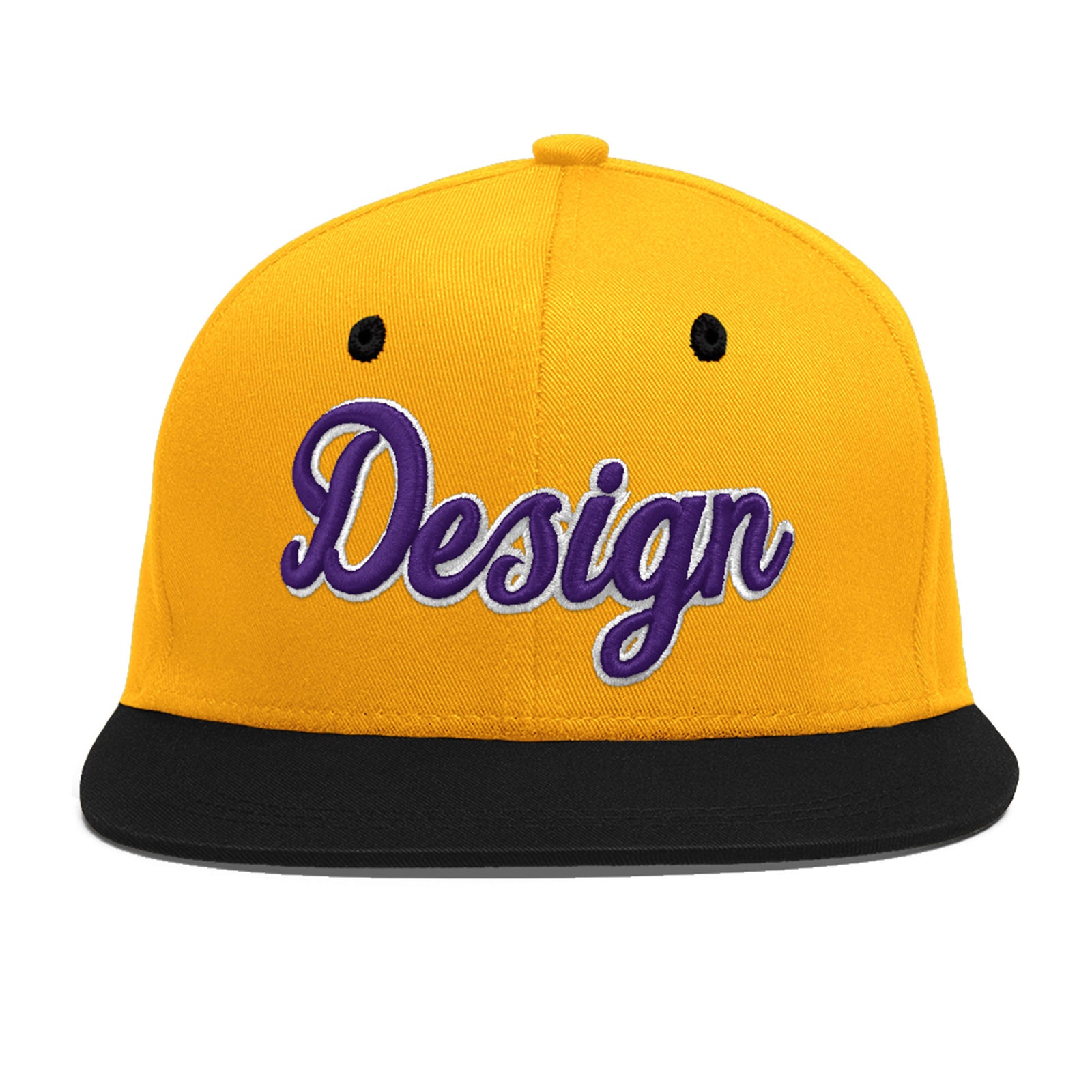 Custom Gold Black 24D Puff Embroidery Flat Embroidery Casual Sport Baseball Cap
