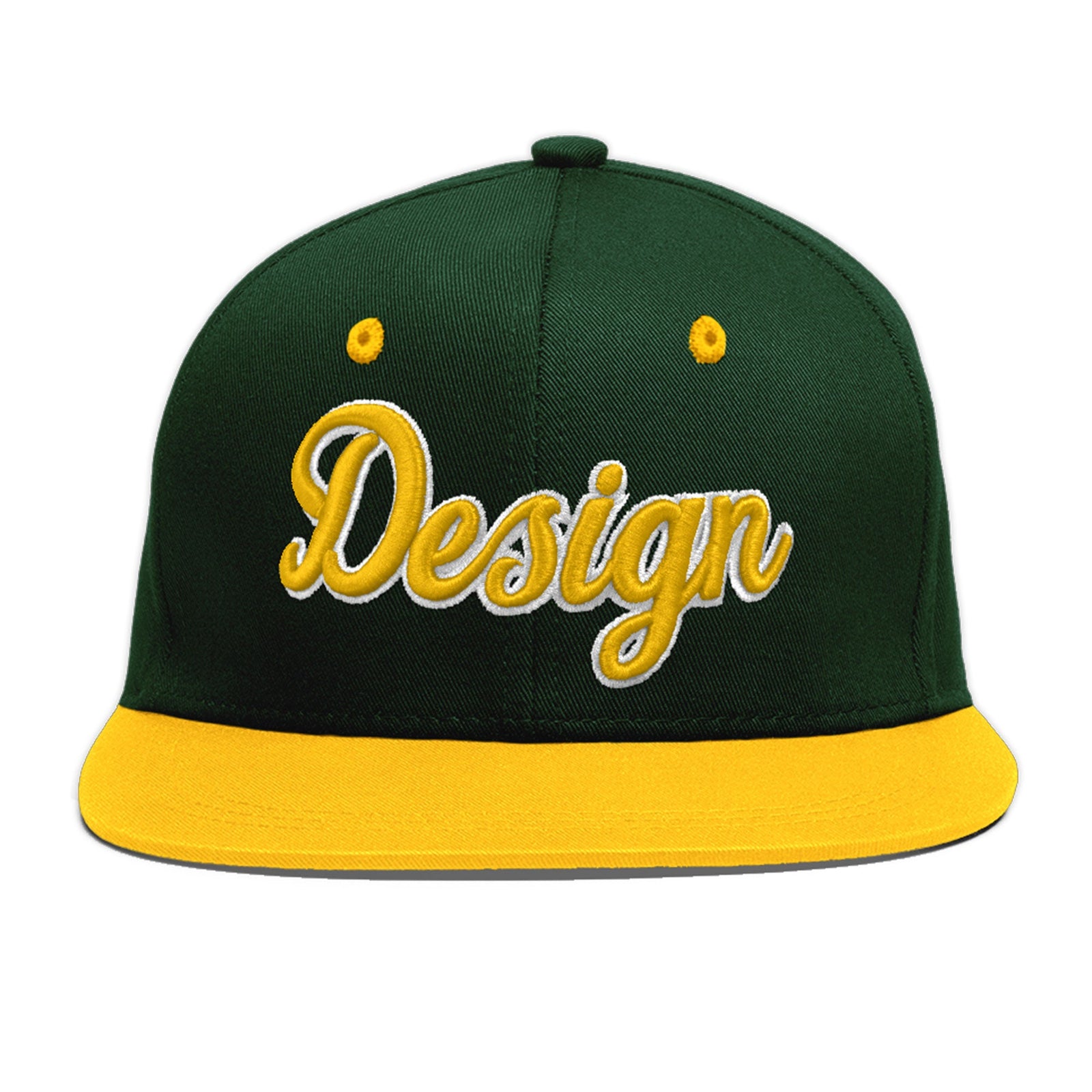 Custom Green Gold 3D Puff Embroidery Flat Embroidery Casual Sport Baseball Cap