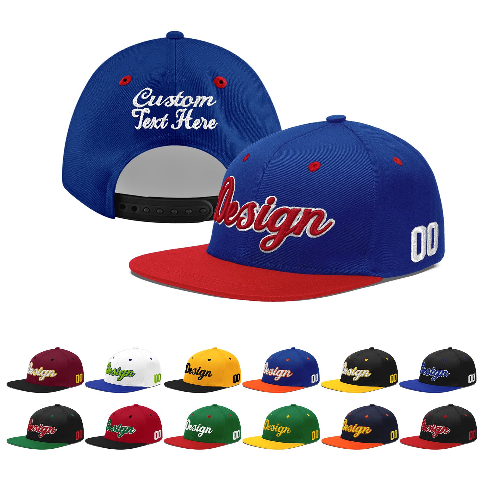 Custom Royal Blue Red 3D Puff Embroidery Flat Embroidery Casual Sport Baseball Cap