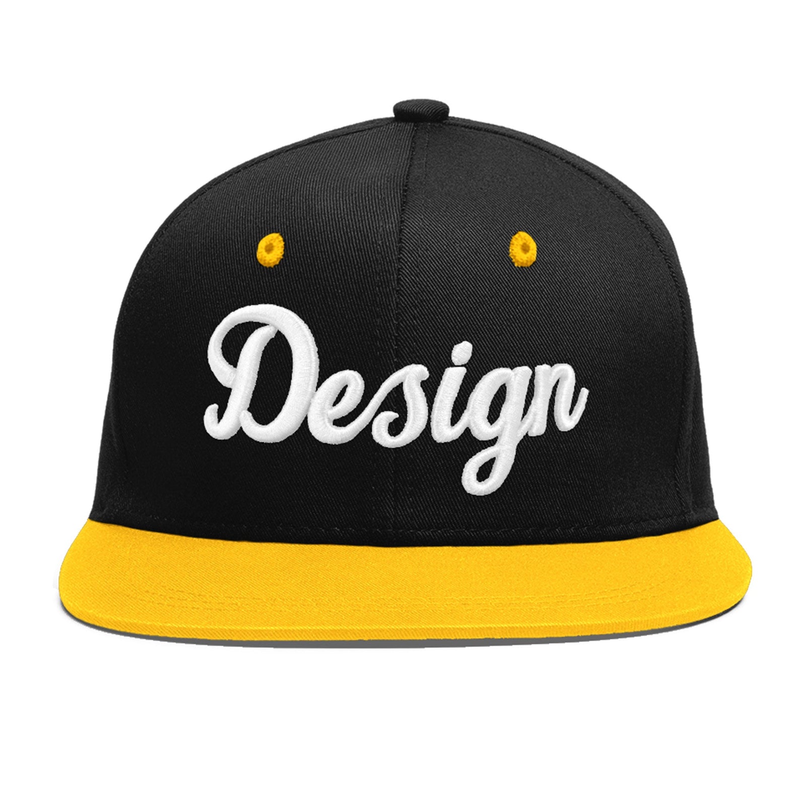 Custom Black Gold 3D Puff Embroidery Flat Embroidery Casual Sport Baseball Cap