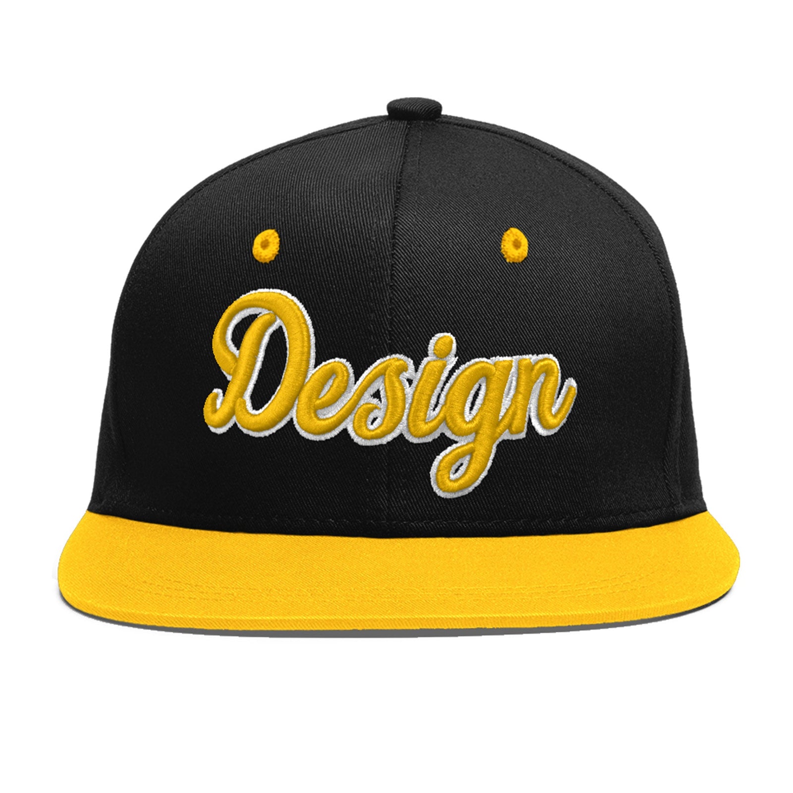 Custom Black Gold 3D Puff Embroidery Flat Embroidery Casual Sport Baseball Cap