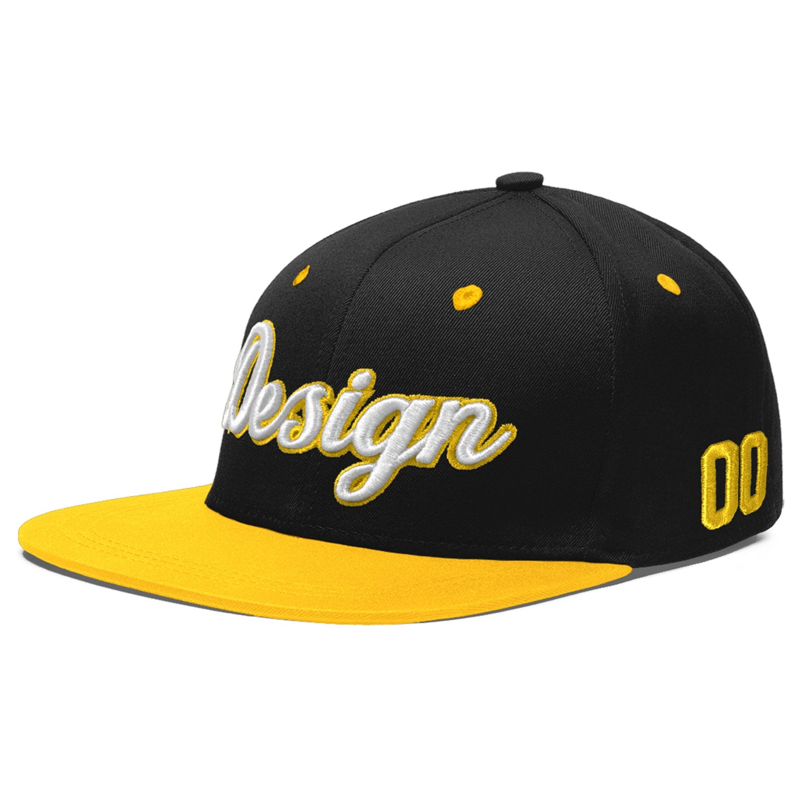 Custom Black Gold 3D Puff Embroidery Flat Embroidery Casual Sport Baseball Cap