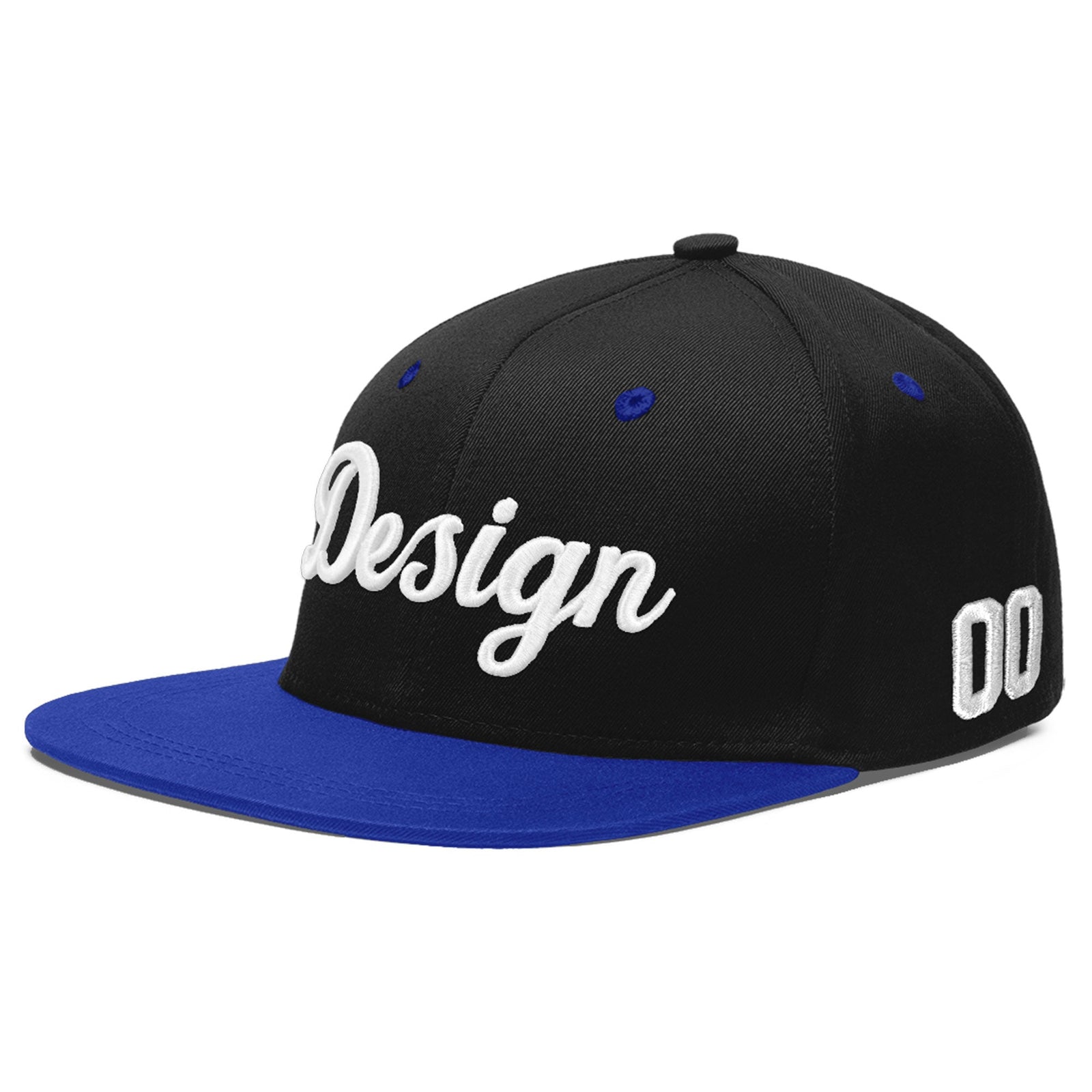 Custom Black Royal Blue 3D Puff Embroidery Flat Embroidery Casual Sport Baseball Cap