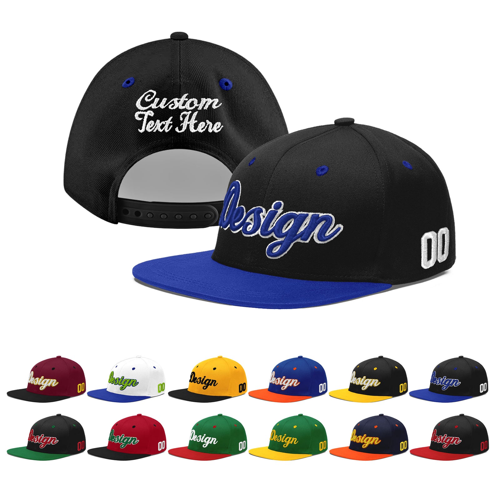 Custom Black Royal Blue 3D Puff Embroidery Flat Embroidery Casual Sport Baseball Cap