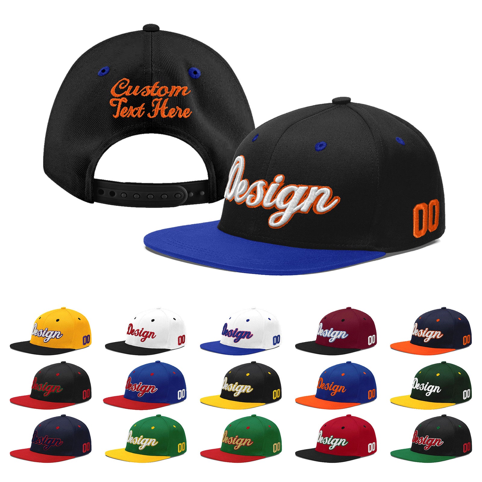 Custom Black Royal Blue 3D Puff Embroidery Flat Embroidery Casual Sport Baseball Cap