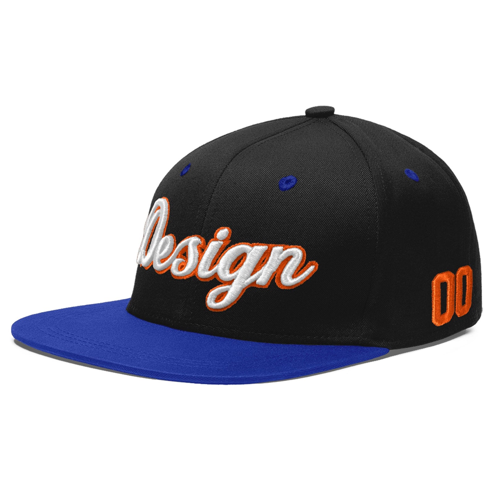 Custom Black Royal Blue 3D Puff Embroidery Flat Embroidery Casual Sport Baseball Cap