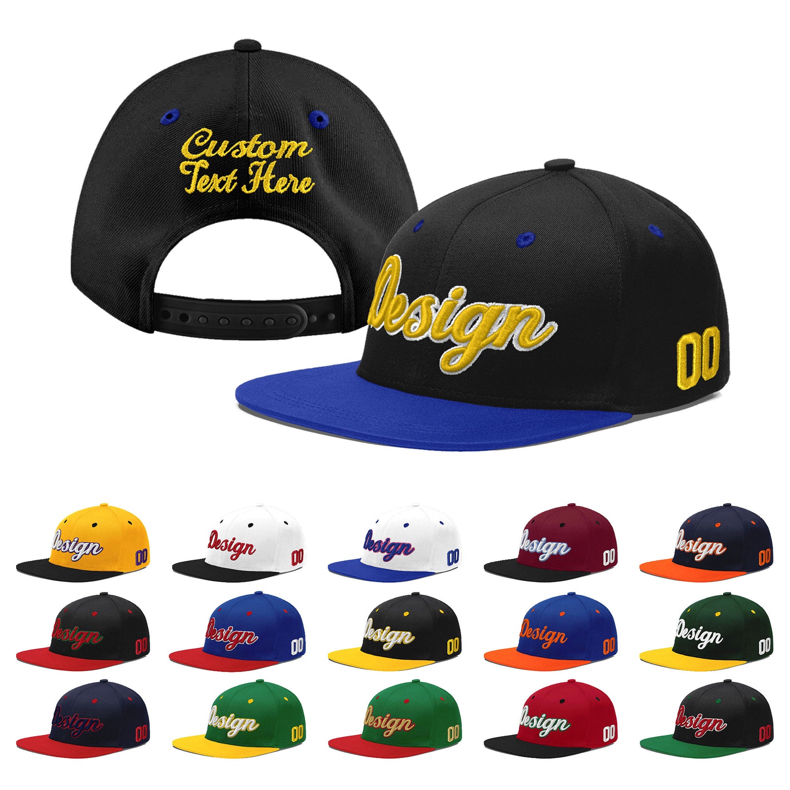Custom Black Royal Blue 3D Puff Embroidery Flat Embroidery Casual Sport Baseball Cap