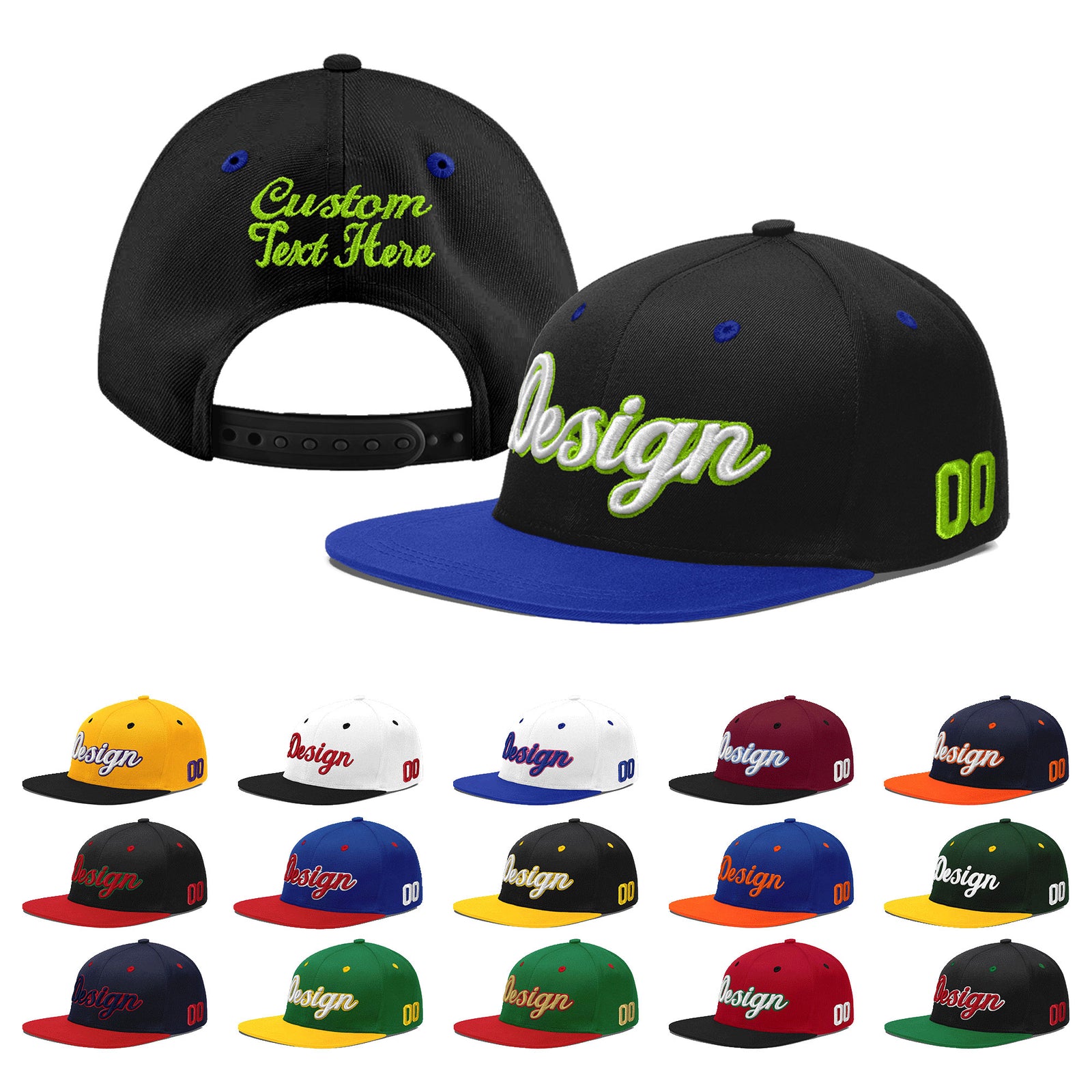 Custom Black Royal Blue 3D Puff Embroidery Flat Embroidery Casual Sport Baseball Cap