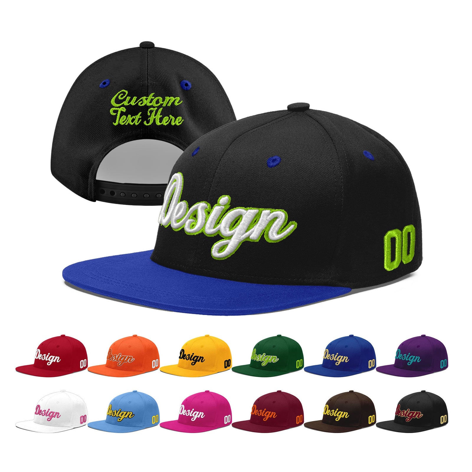 Custom Black Royal Blue 3D Puff Embroidery Flat Embroidery Casual Sport Baseball Cap