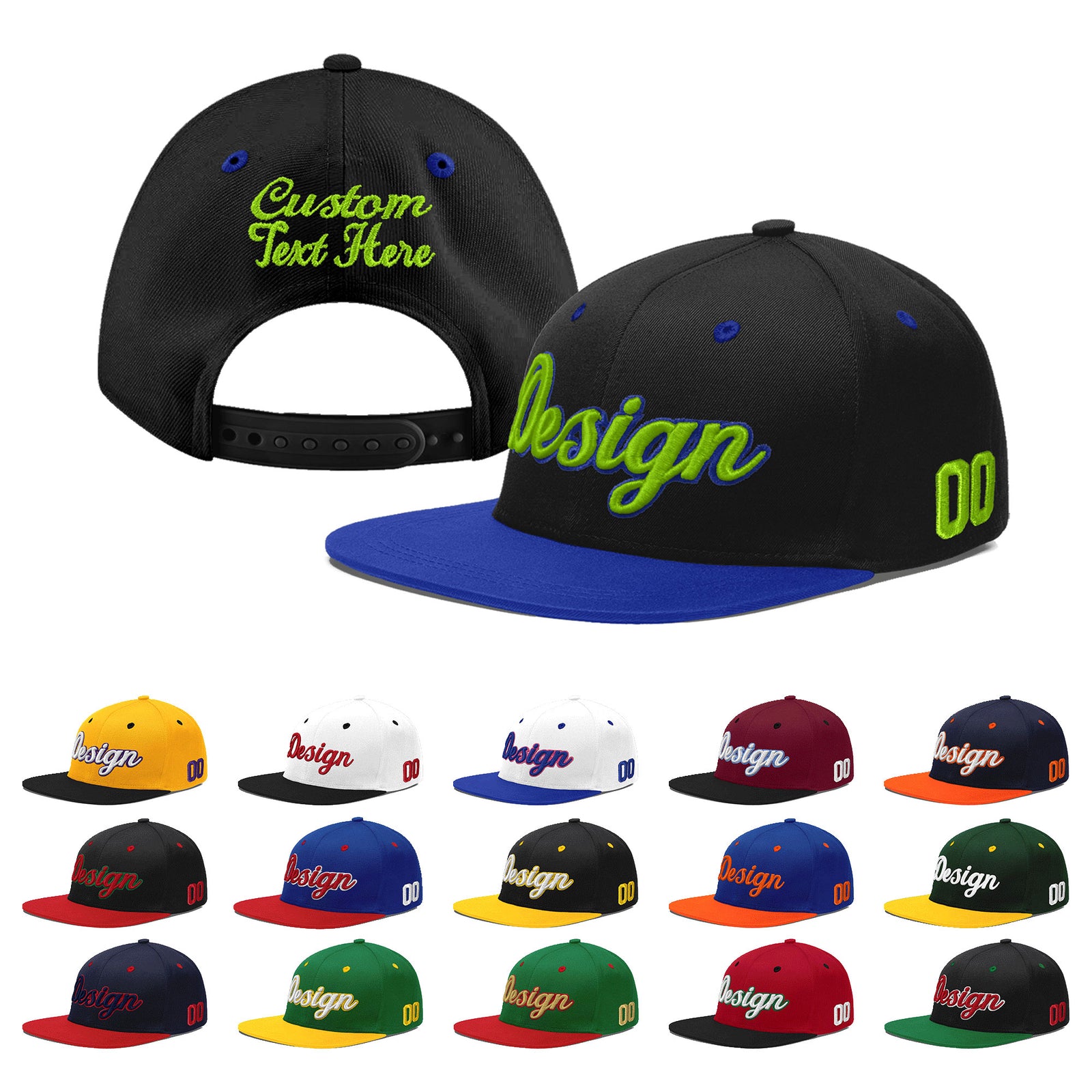 Custom Black Royal Blue 3D Puff Embroidery Flat Embroidery Casual Sport Baseball Cap