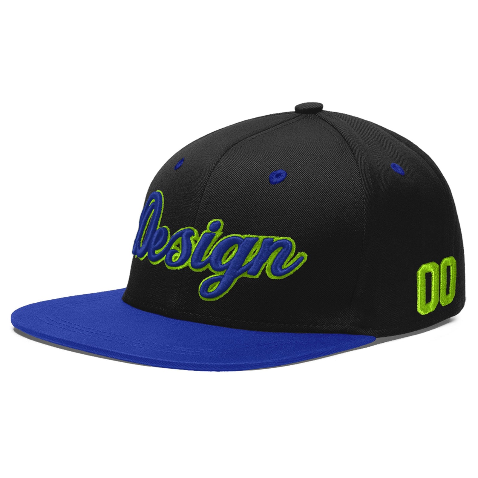 Custom Black Royal Blue 3D Puff Embroidery Flat Embroidery Casual Sport Baseball Cap