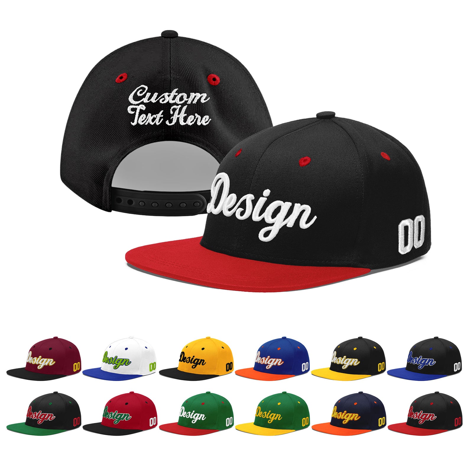 Custom Black Red 3D Puff Embroidery Flat Embroidery Casual Sport Baseball Cap