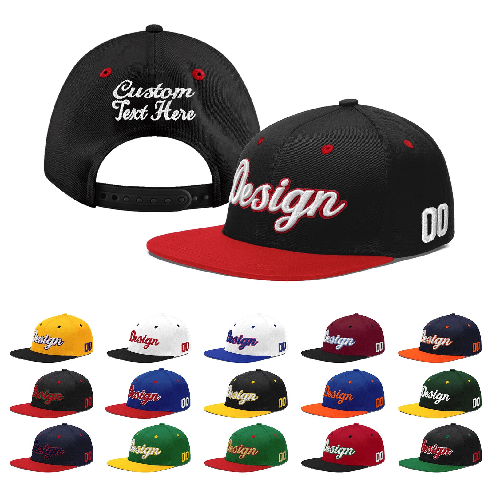 Custom Black Red 3D Puff Embroidery Flat Embroidery Casual Sport Baseball Cap
