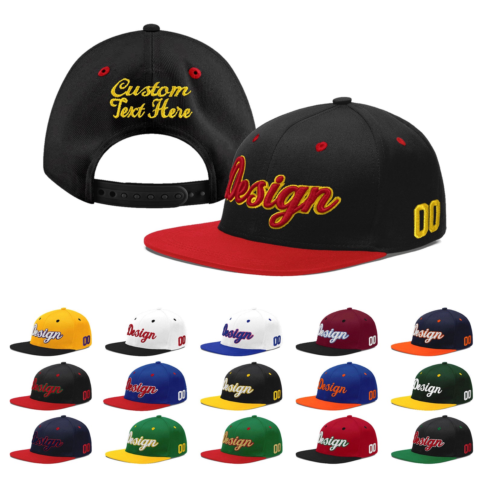 Custom Black Red 3D Puff Embroidery Flat Embroidery Casual Sport Baseball Cap