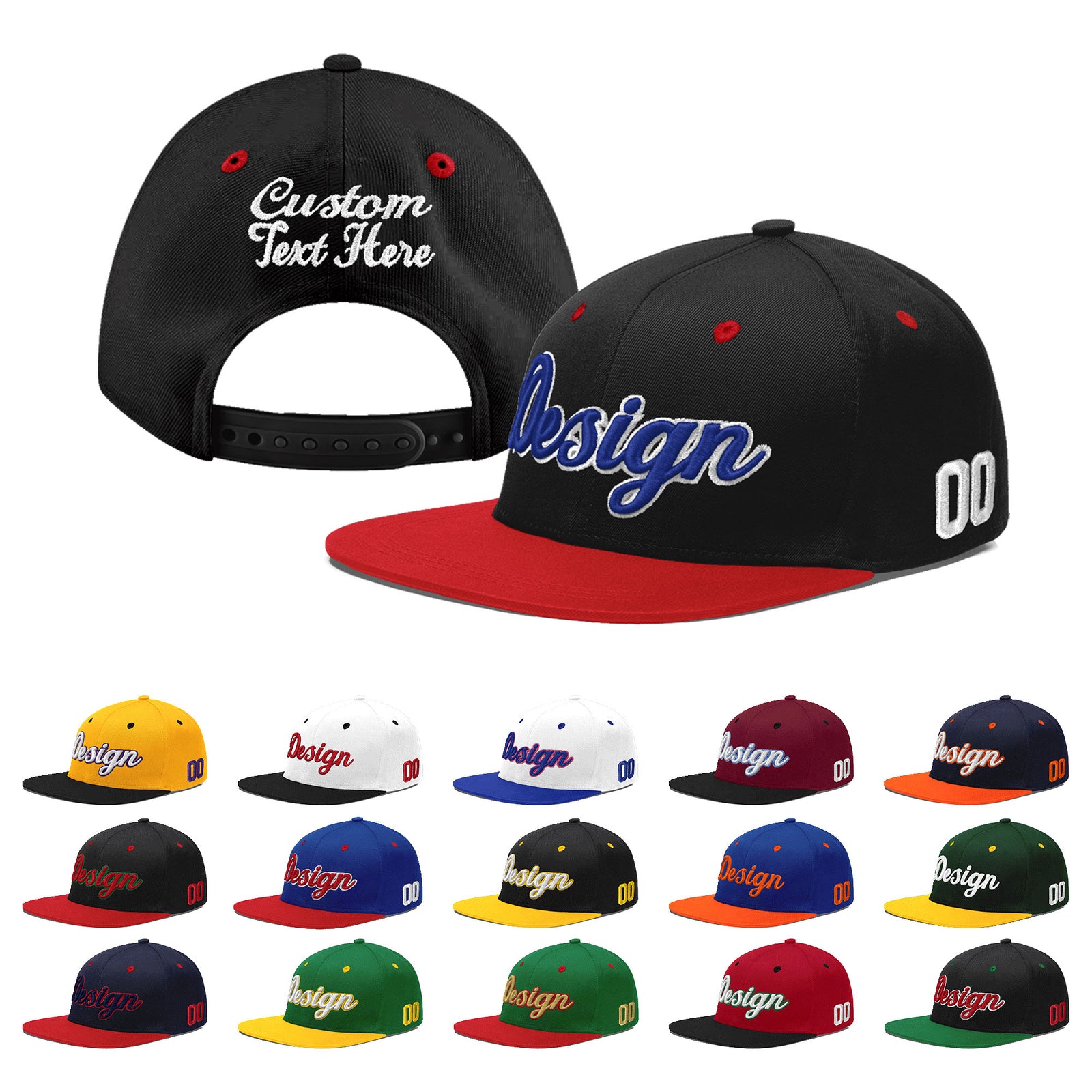 Custom Black Red 3D Puff Embroidery Flat Embroidery Casual Sport Baseball Cap