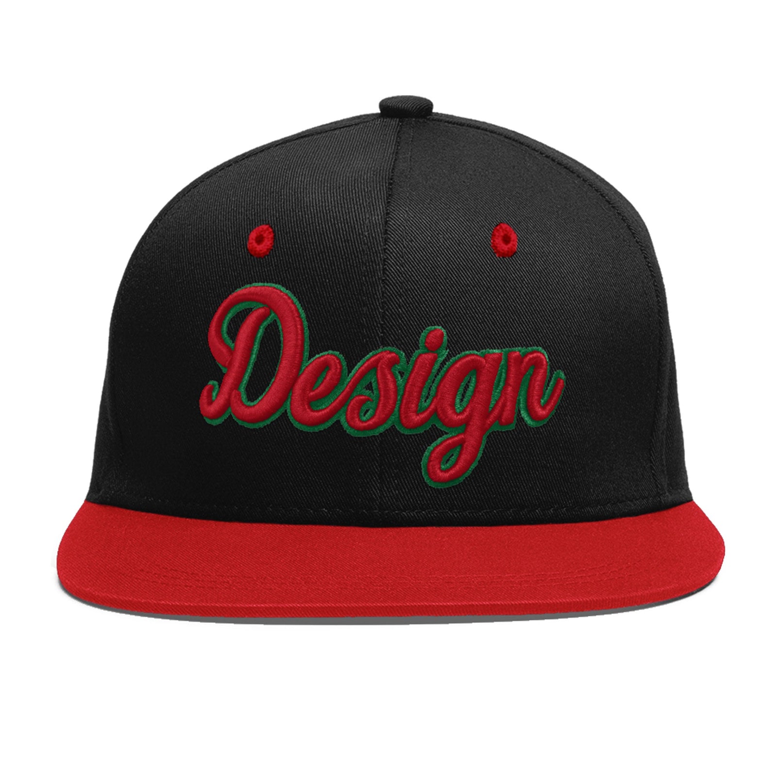 Custom Black Red 3D Puff Embroidery Flat Embroidery Casual Sport Baseball Cap