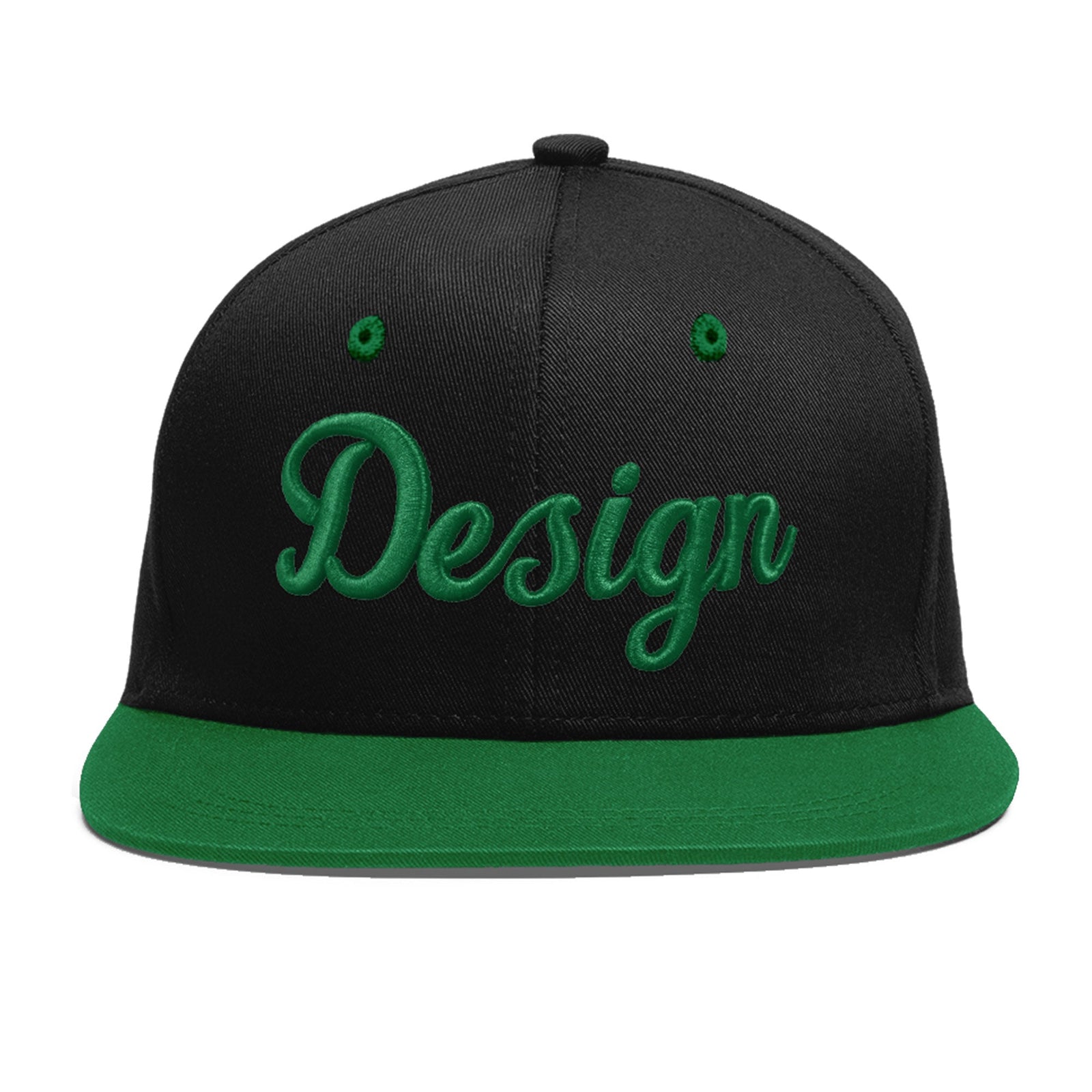 Custom Black Kelly Green 3D Puff Embroidery Flat Embroidery Casual Sport Baseball Cap