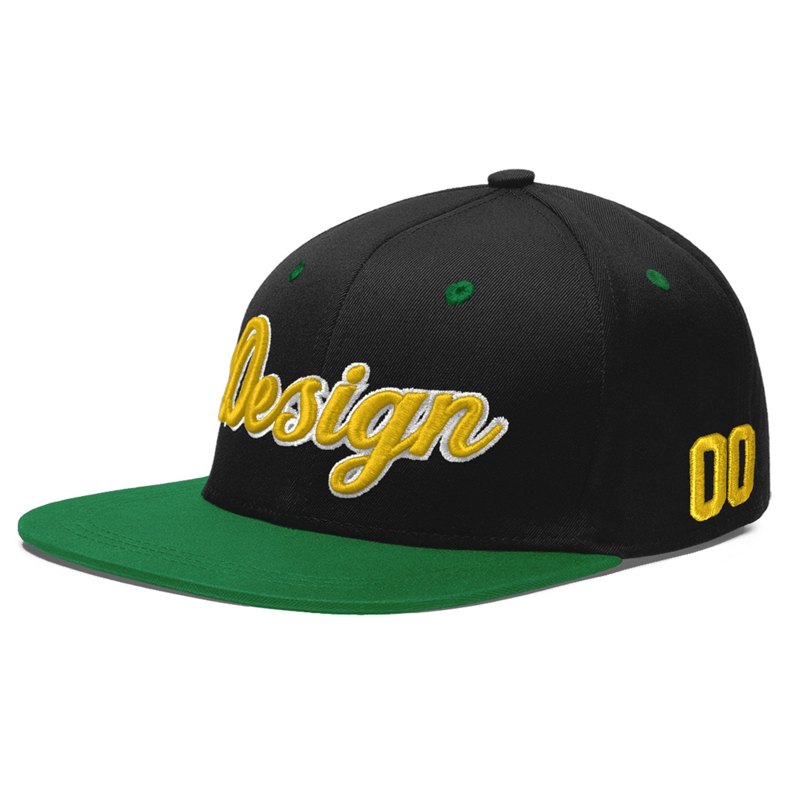 Custom Black Kelly Green 3D Puff Embroidery Flat Embroidery Casual Sport Baseball Cap