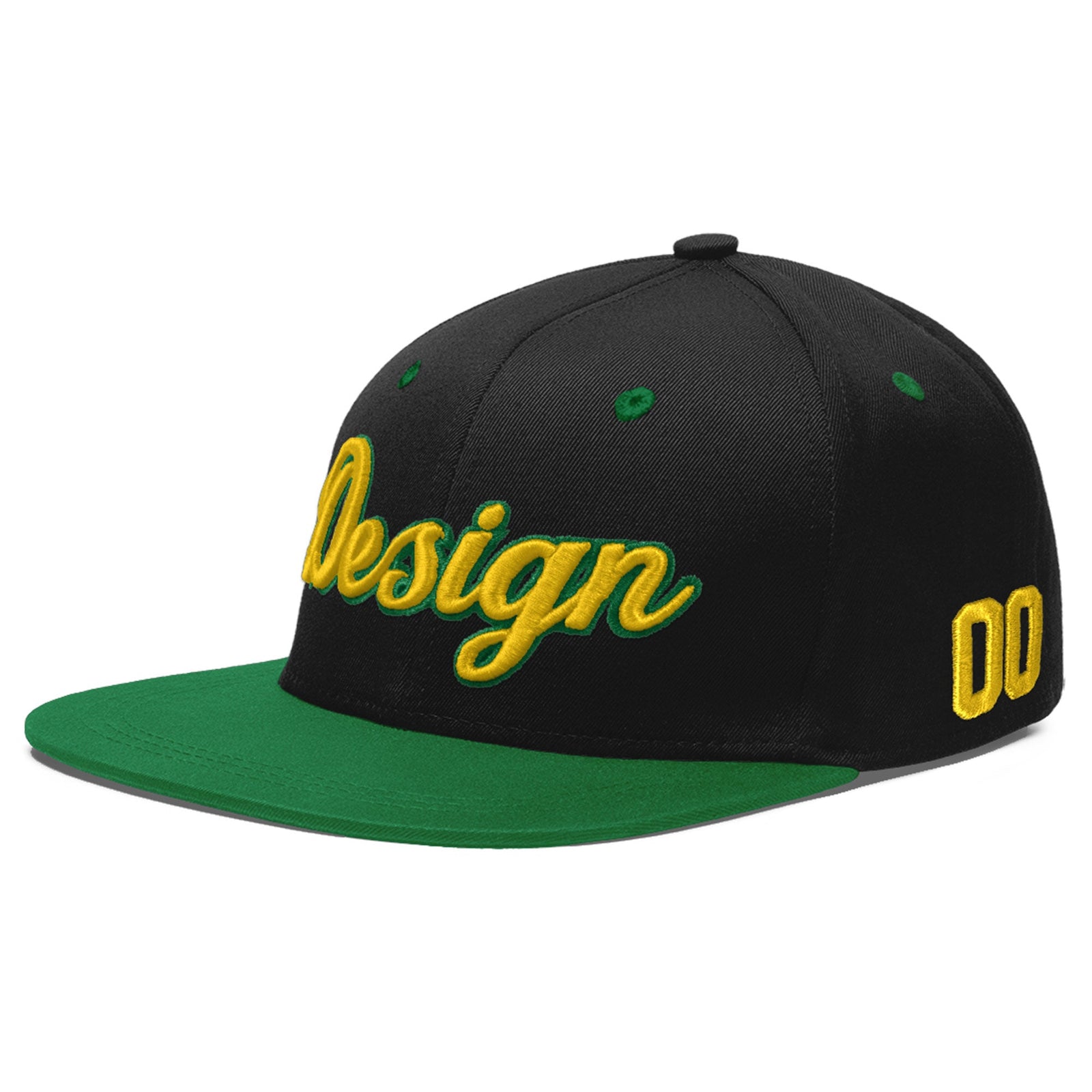 Custom Black Kelly Green 3D Puff Embroidery Flat Embroidery Casual Sport Baseball Cap