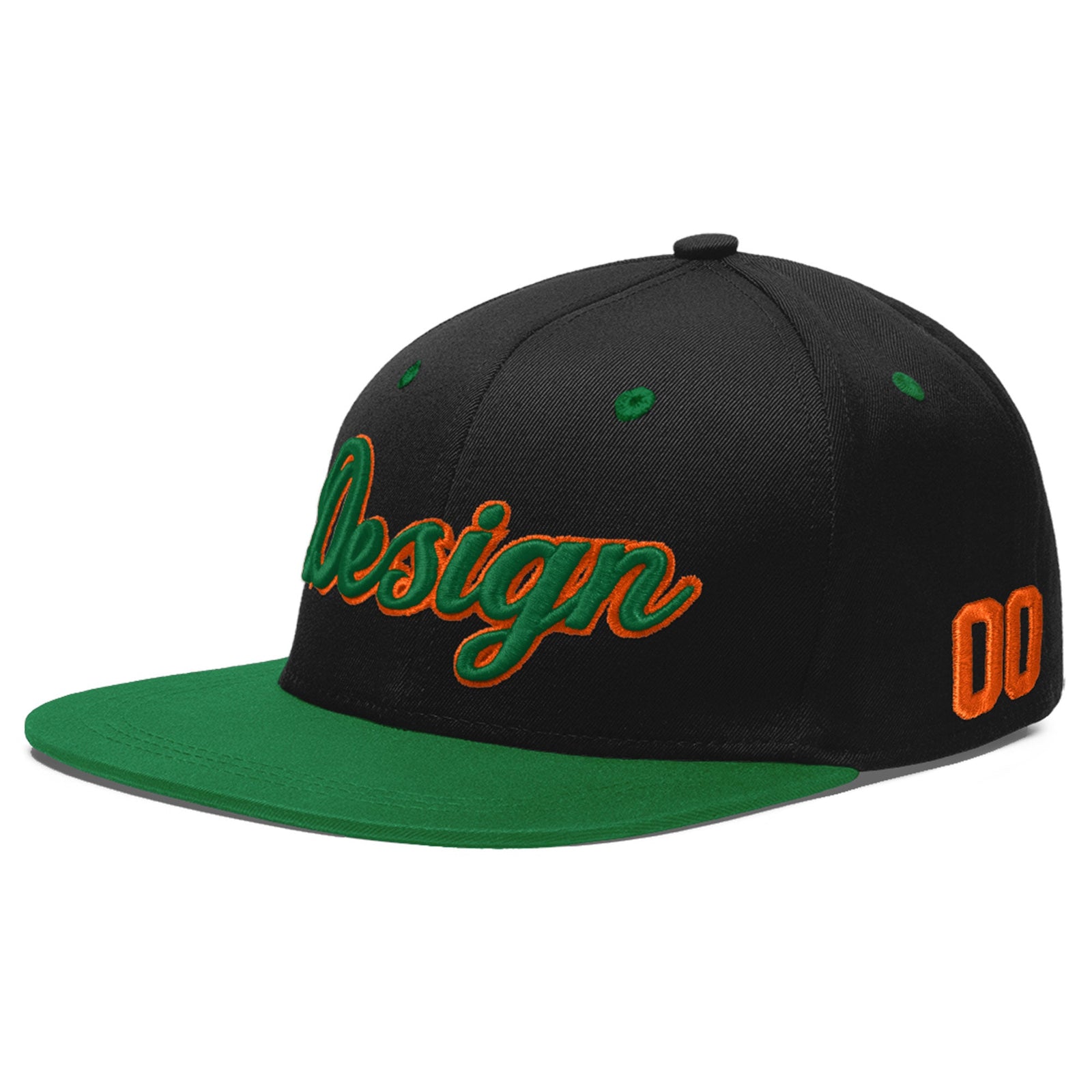 Custom Black Kelly Green 3D Puff Embroidery Flat Embroidery Casual Sport Baseball Cap