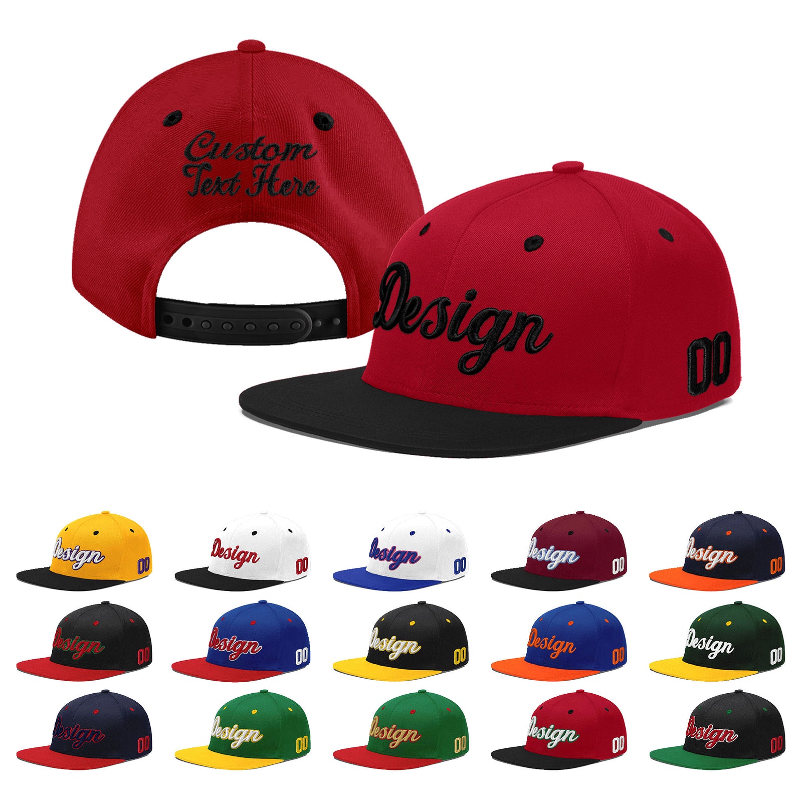 Custom Red Black 3D Puff Embroidery Flat Embroidery Casual Sport Baseball Cap