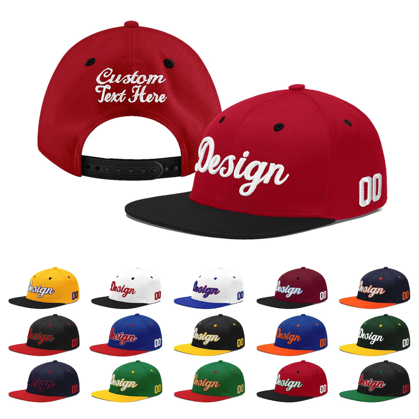 Custom Red Black 3D Puff Embroidery Flat Embroidery Casual Sport Baseball Cap