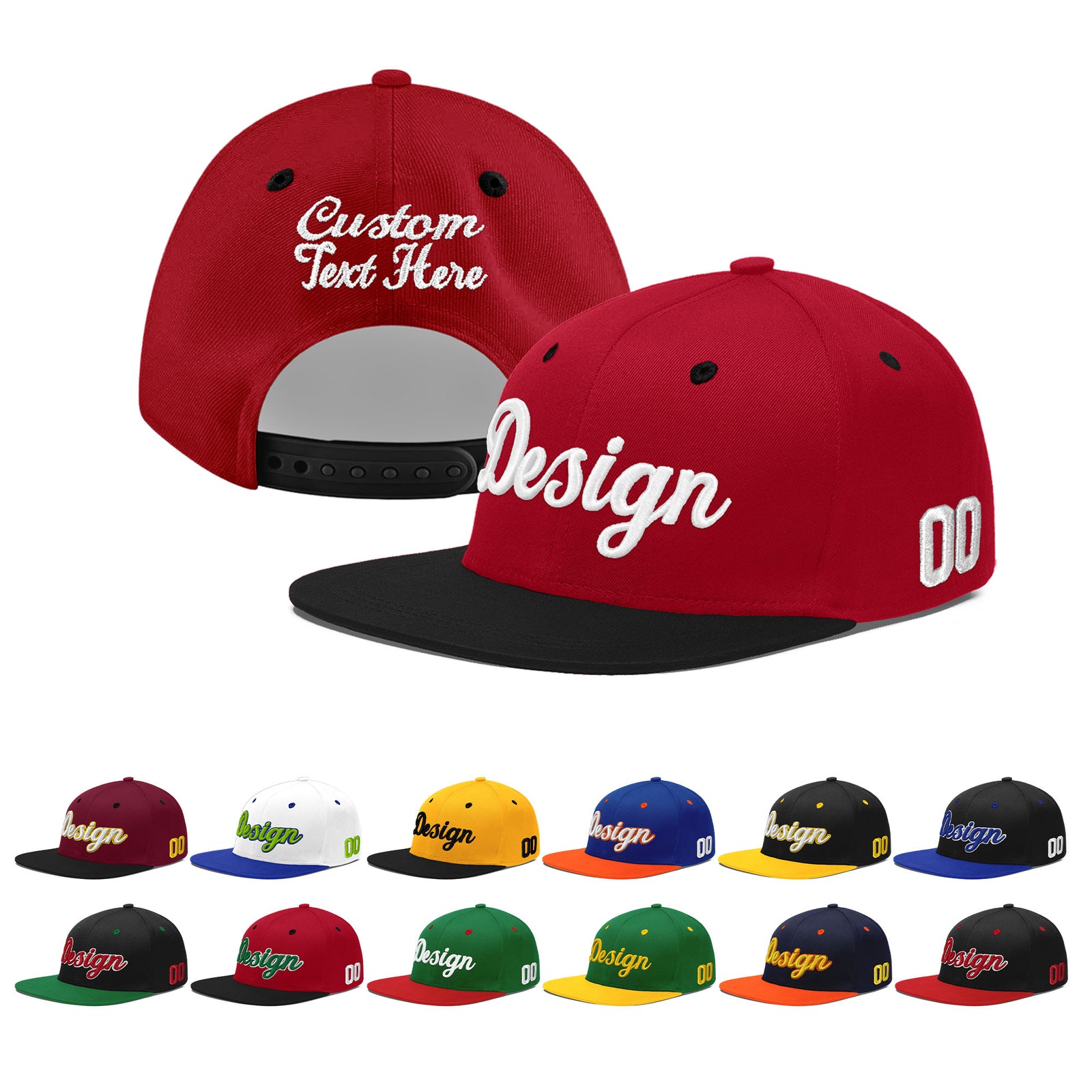 Custom Red Black 3D Puff Embroidery Flat Embroidery Casual Sport Baseball Cap