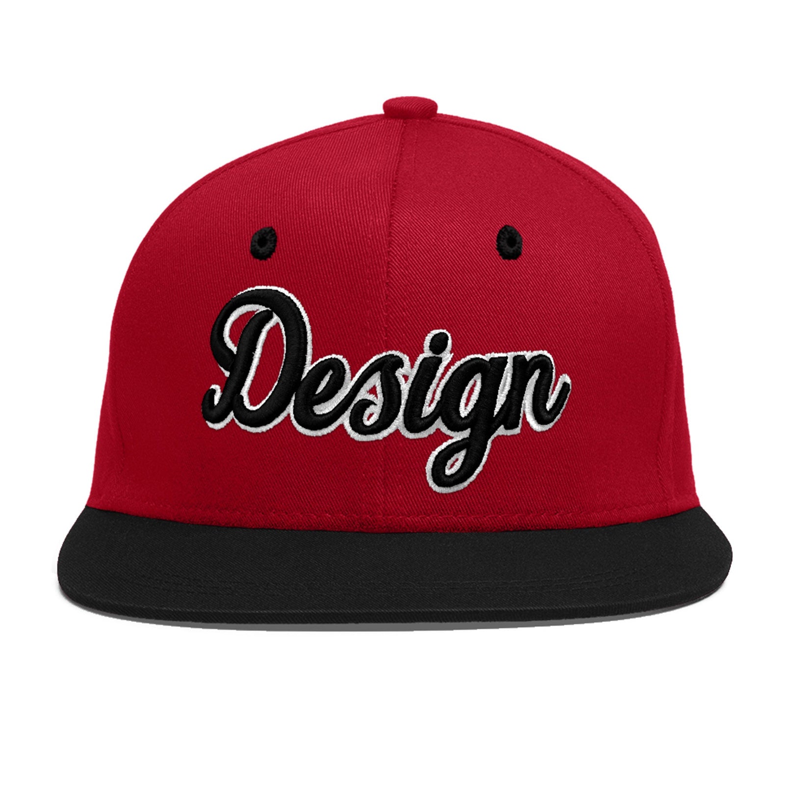 Custom Red Black 3D Puff Embroidery Flat Embroidery Casual Sport Baseball Cap