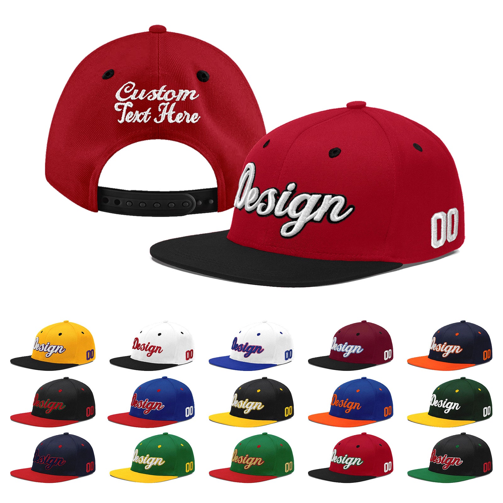 Custom Red Black 3D Puff Embroidery Flat Embroidery Casual Sport Baseball Cap