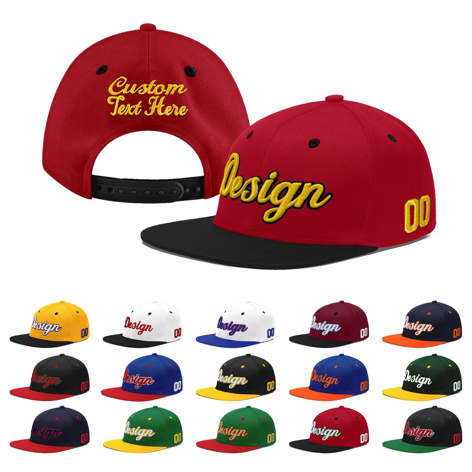 Custom Red Black 3D Puff Embroidery Flat Embroidery Casual Sport Baseball Cap