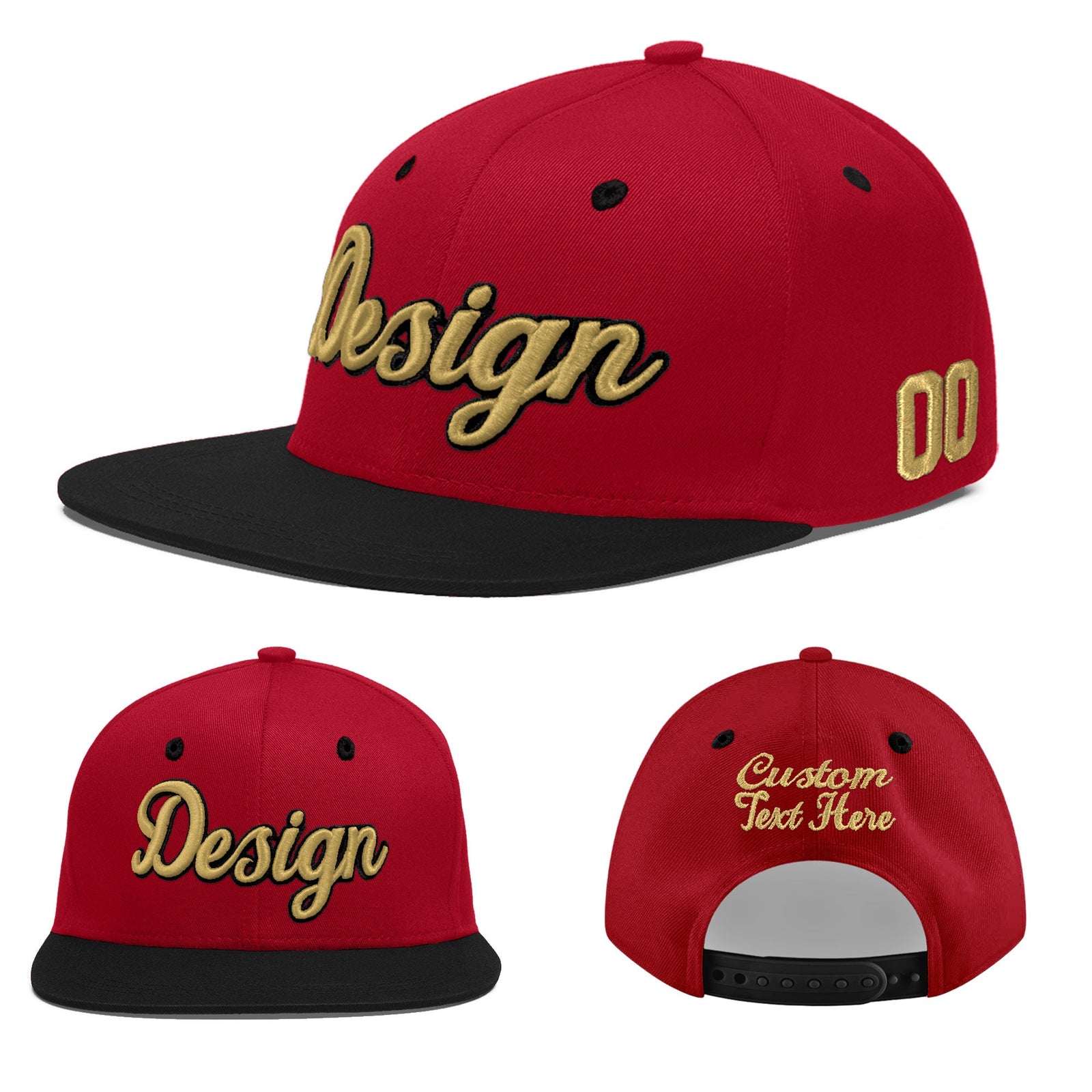 Custom Red Black 3D Puff Embroidery Flat Embroidery Casual Sport Baseball Cap