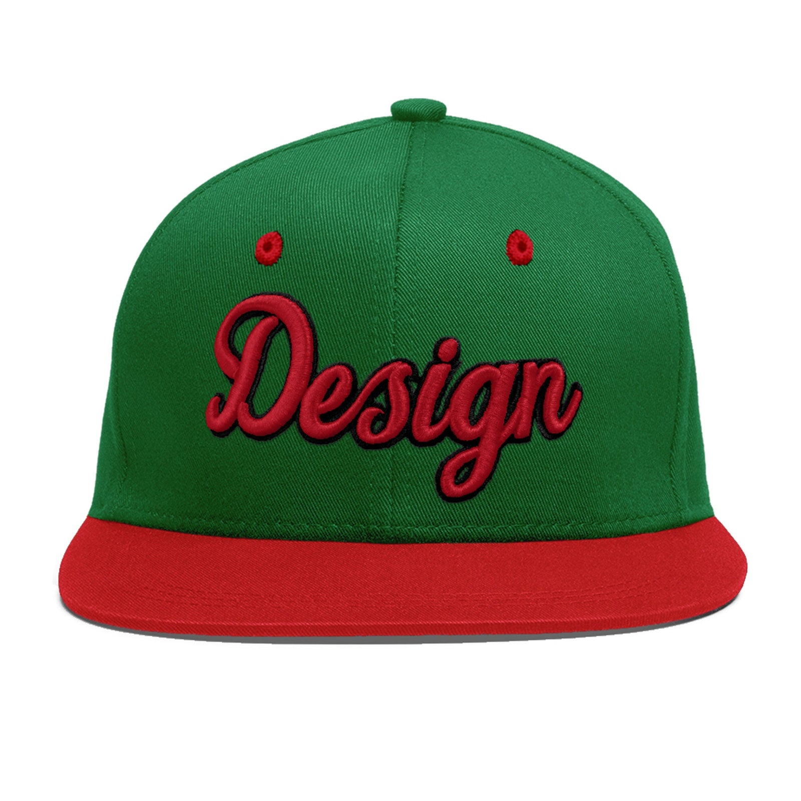 Custom Kelly Green Red 3D Puff Embroidery Flat Embroidery Casual Sport Baseball Cap