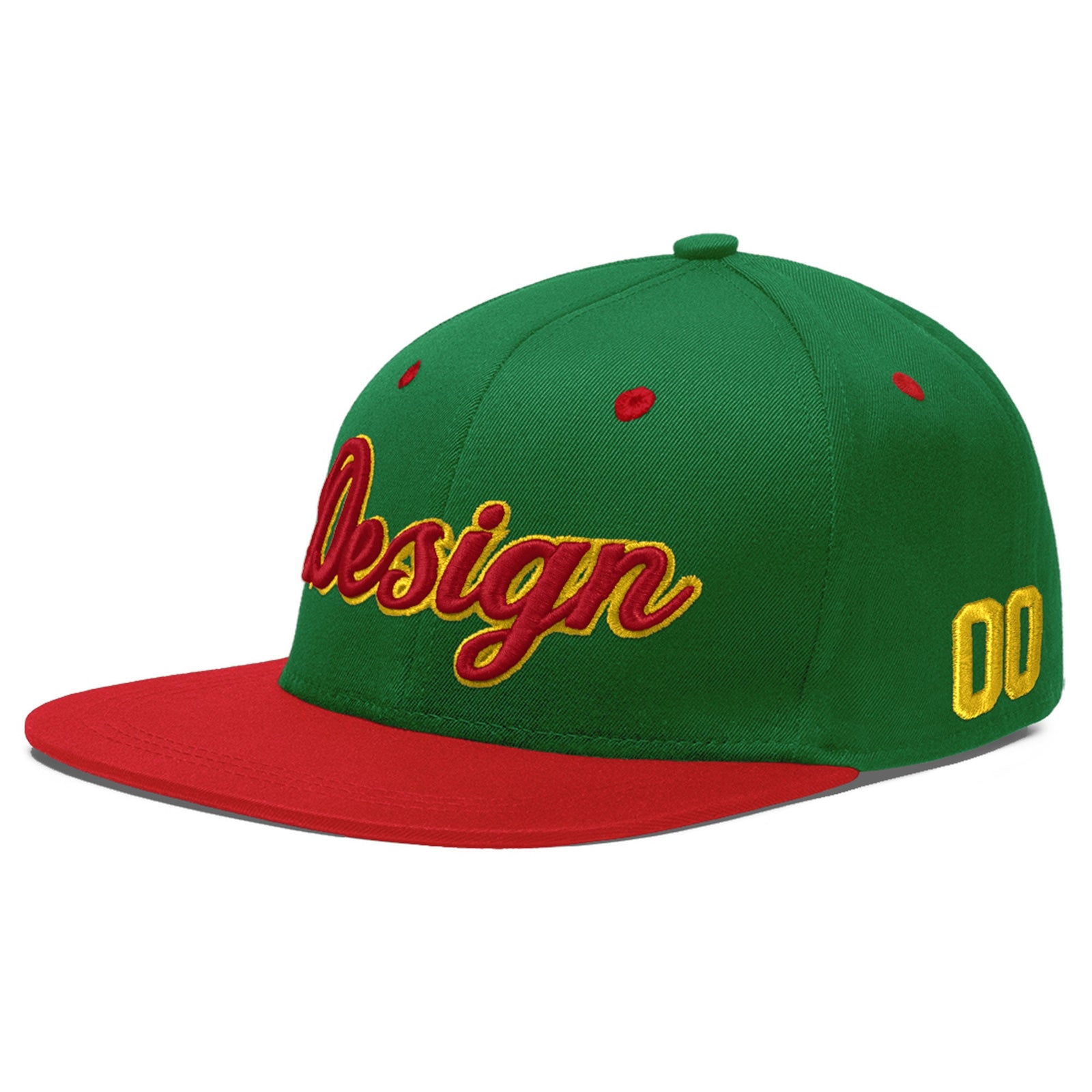 Custom Kelly Green Red 3D Puff Embroidery Flat Embroidery Casual Sport Baseball Cap