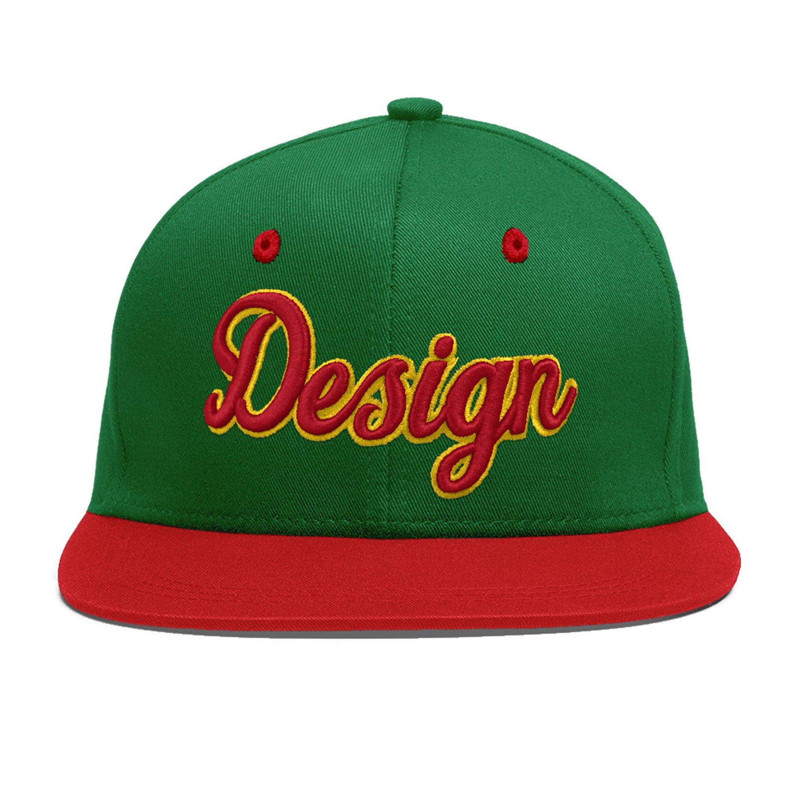 Custom Kelly Green Red 3D Puff Embroidery Flat Embroidery Casual Sport Baseball Cap