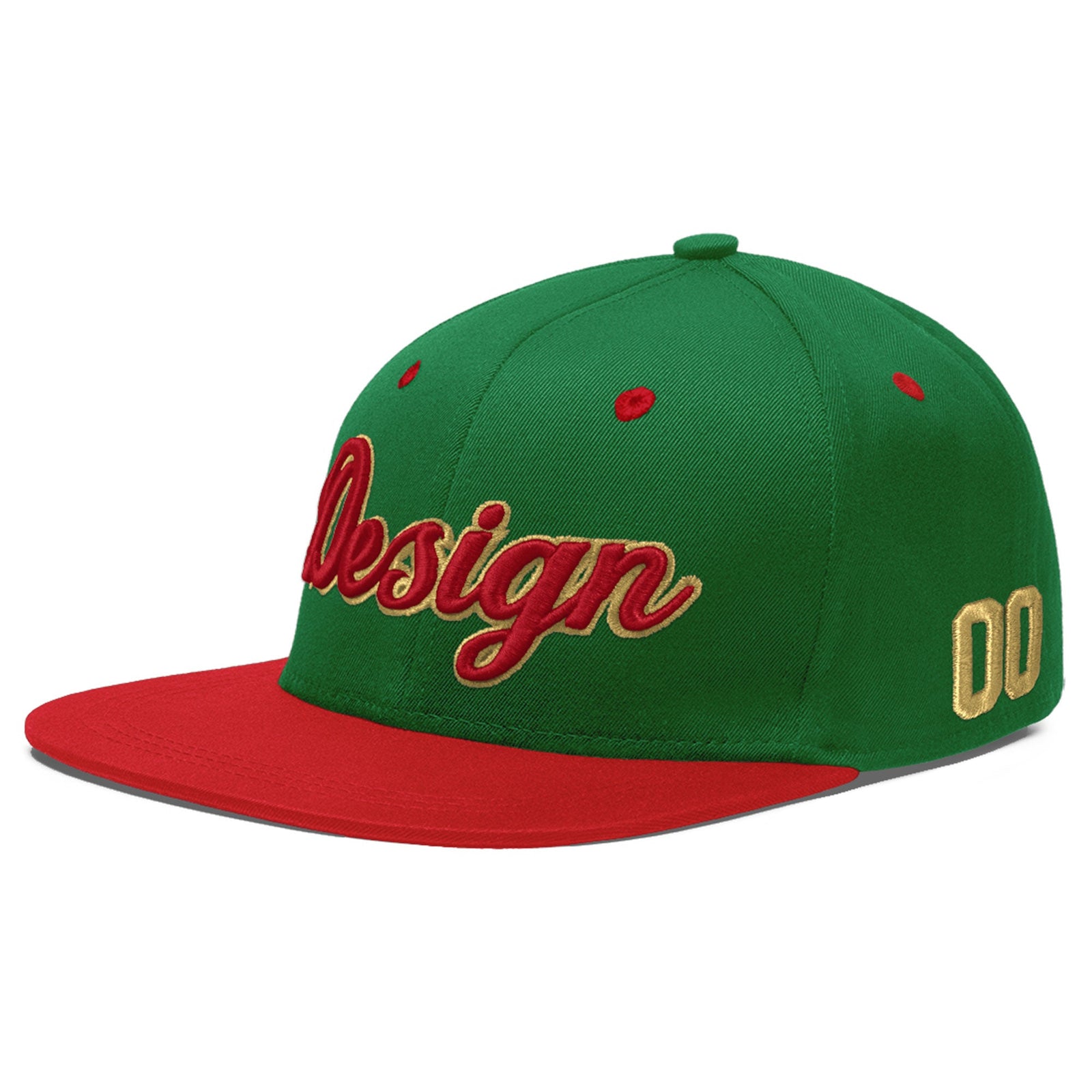 Custom Kelly Green Red 3D Puff Embroidery Flat Embroidery Casual Sport Baseball Cap