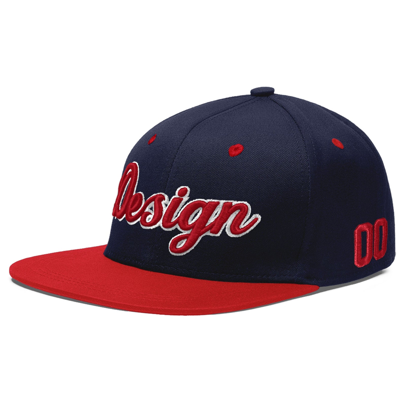 Custom Navy Red 3D Puff Embroidery Flat Embroidery Casual Sport Baseball Cap