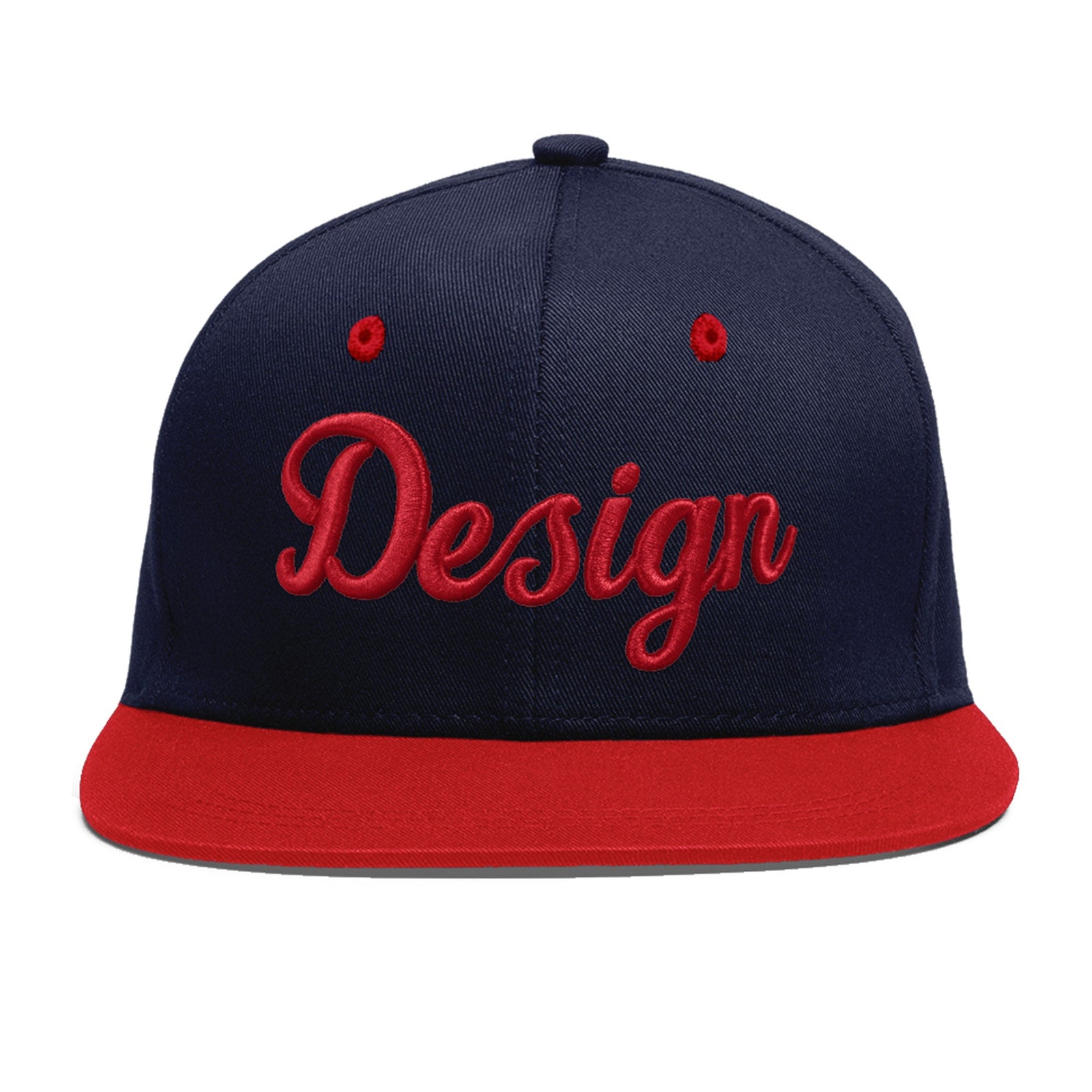 Custom Navy Red 3D Puff Embroidery Flat Embroidery Casual Sport Baseball Cap