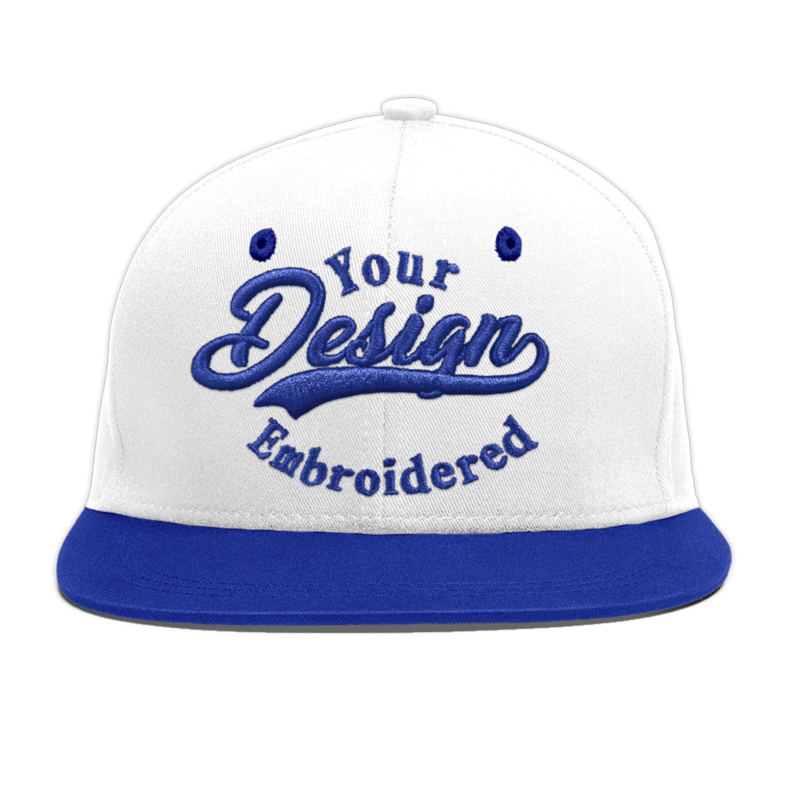 Custom White Royal Blue 3D Puff Embroidery Flat Embroidery Casual Sport Baseball Cap
