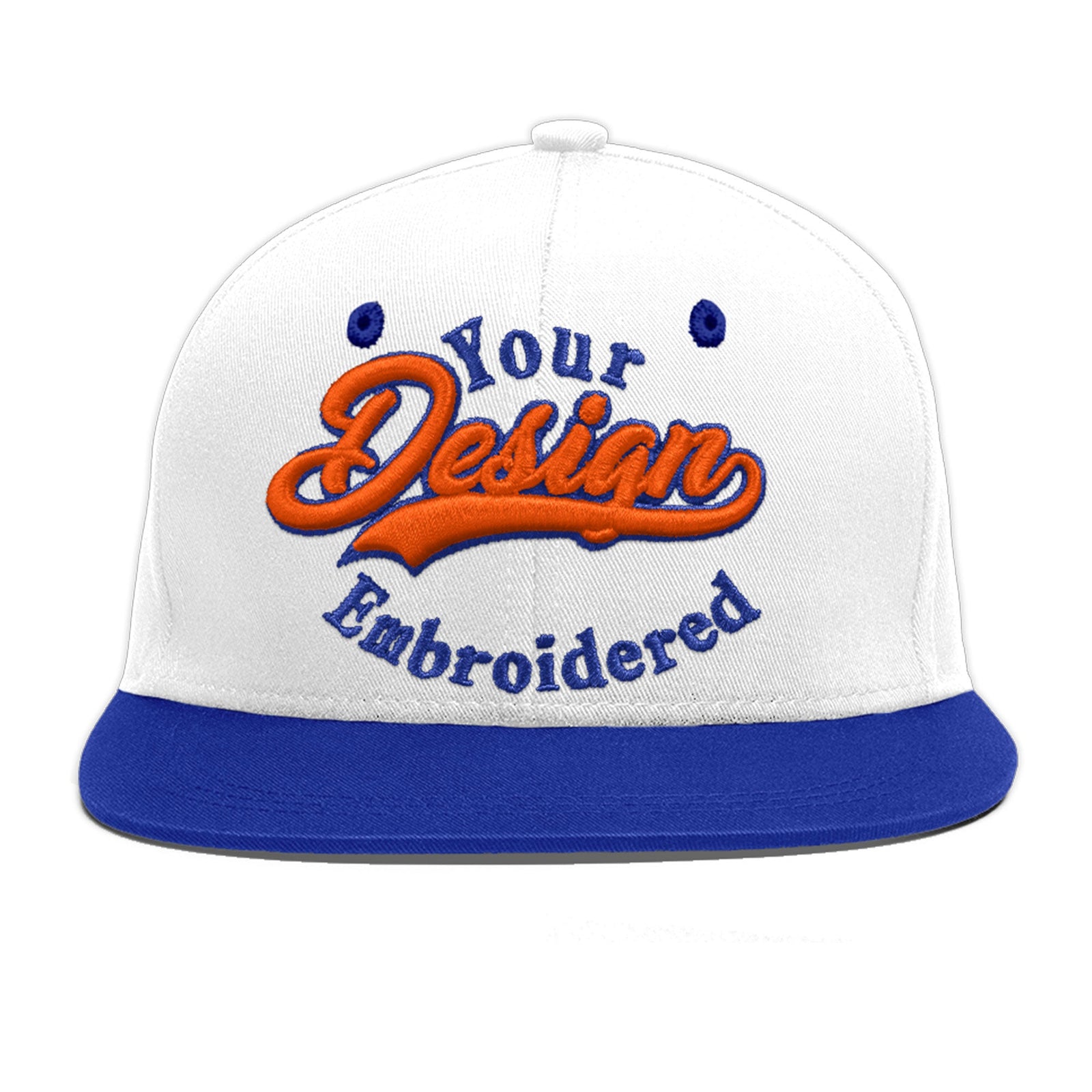 Custom White Royal Blue 3D Puff Embroidery Flat Embroidery Casual Sport Baseball Cap