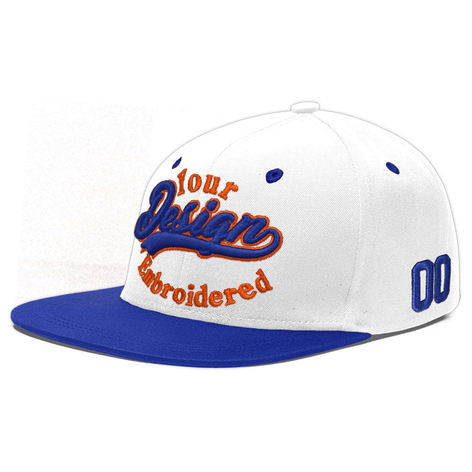 Custom White Royal Blue 3D Puff Embroidery Flat Embroidery Casual Sport Baseball Cap